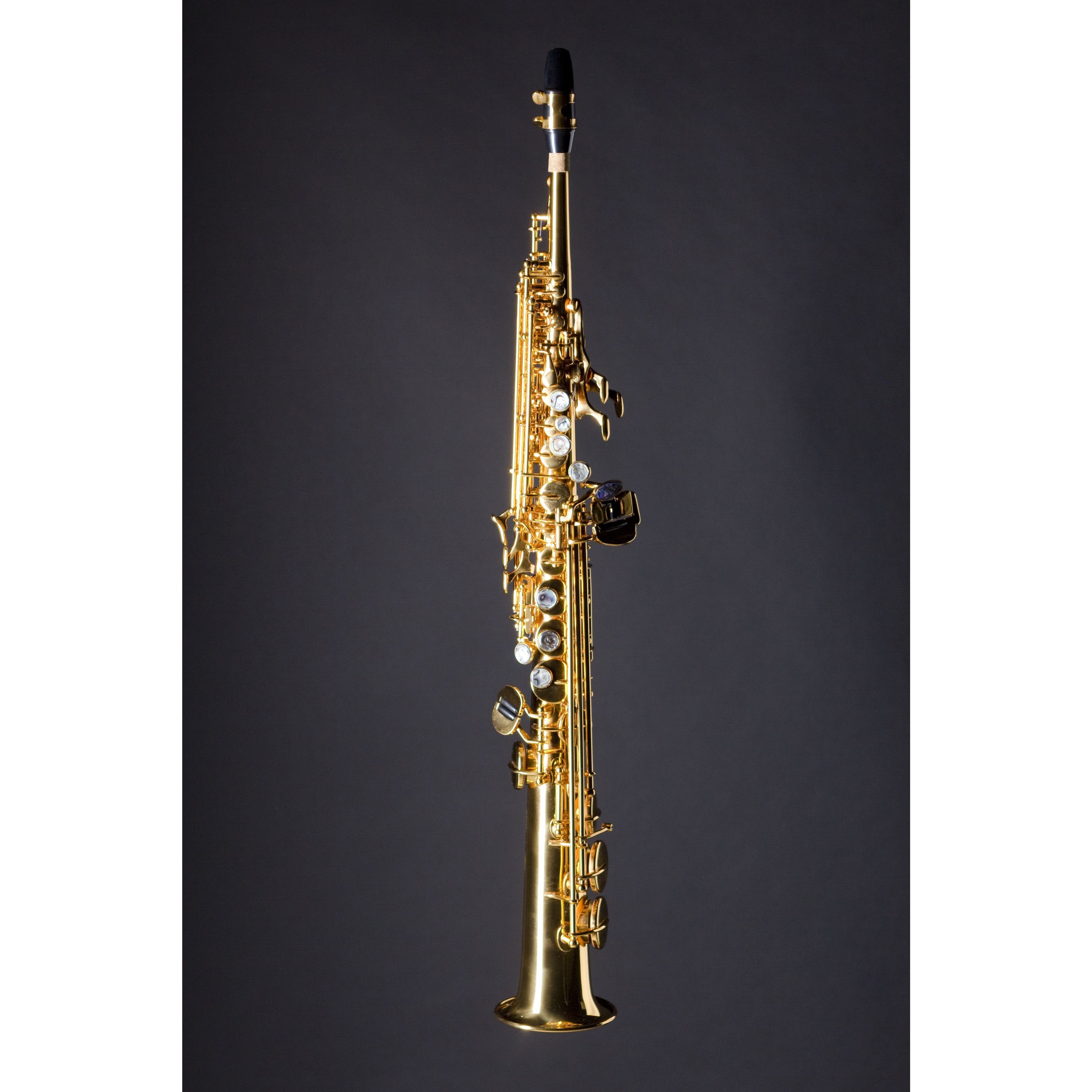 Monzani Saxophon, MZSS-333 Sopran Saxophon Gerade Bauweise Goldlack-Finish Messing-Mechanik Hoch-Fis und Hoch-G-Klappe inklusive Mundstück und Leichtkoffer Ideal für Jugendorchester und Zweitinstrument, Saxophone, Sopran Saxophone, MZSS-333 Sopran Saxophon, Goldlack-Finish, Messing-Mechanik