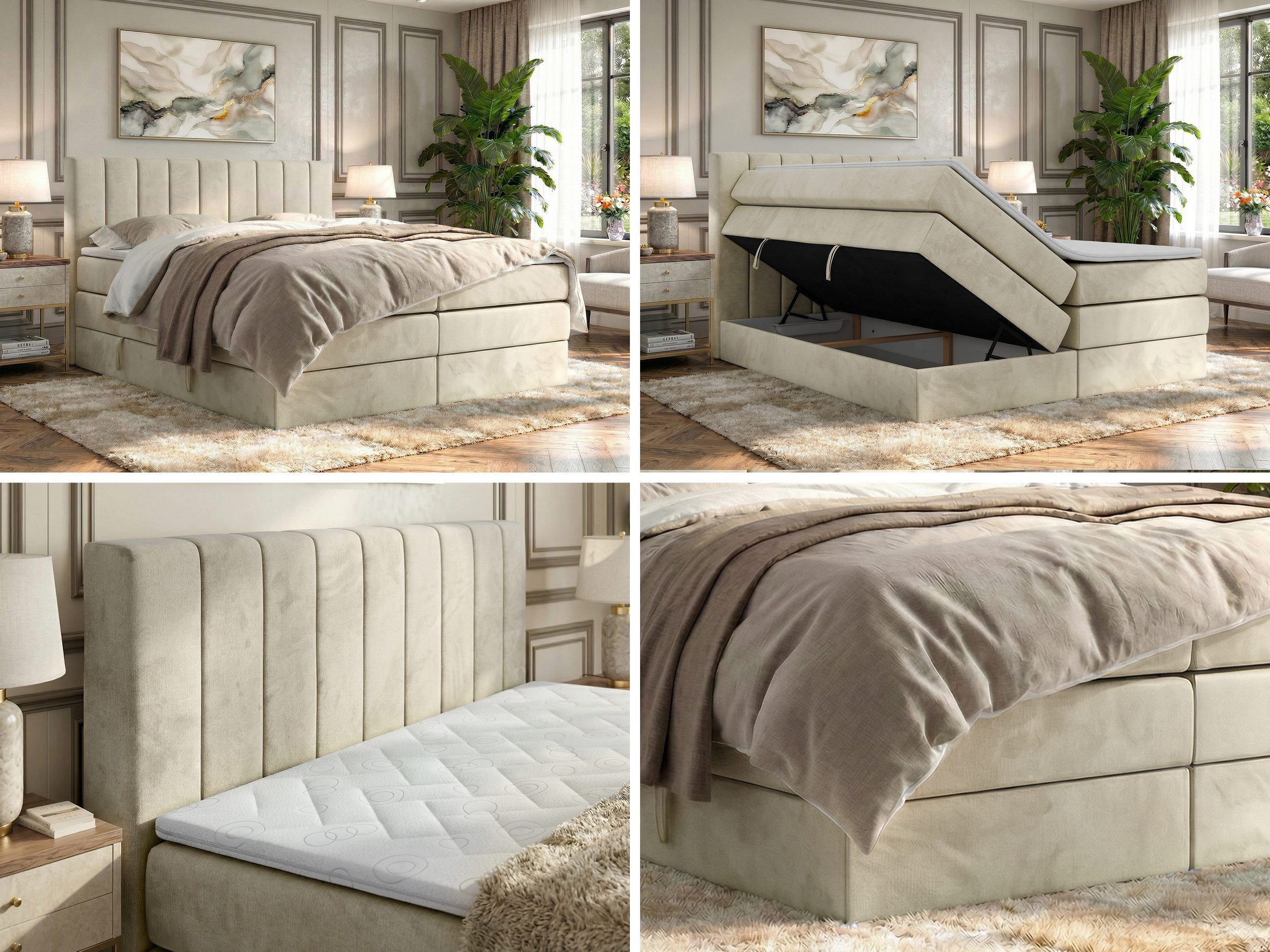 MKS MÖBEL Boxspringbett ALVER KING (Set, Topper T25/Visco, T30-Schaum, Doppelbett mit Stauraum und Topper), Polsterbett mit Bettkasten, Multipocket + Pocket Premium Matratz