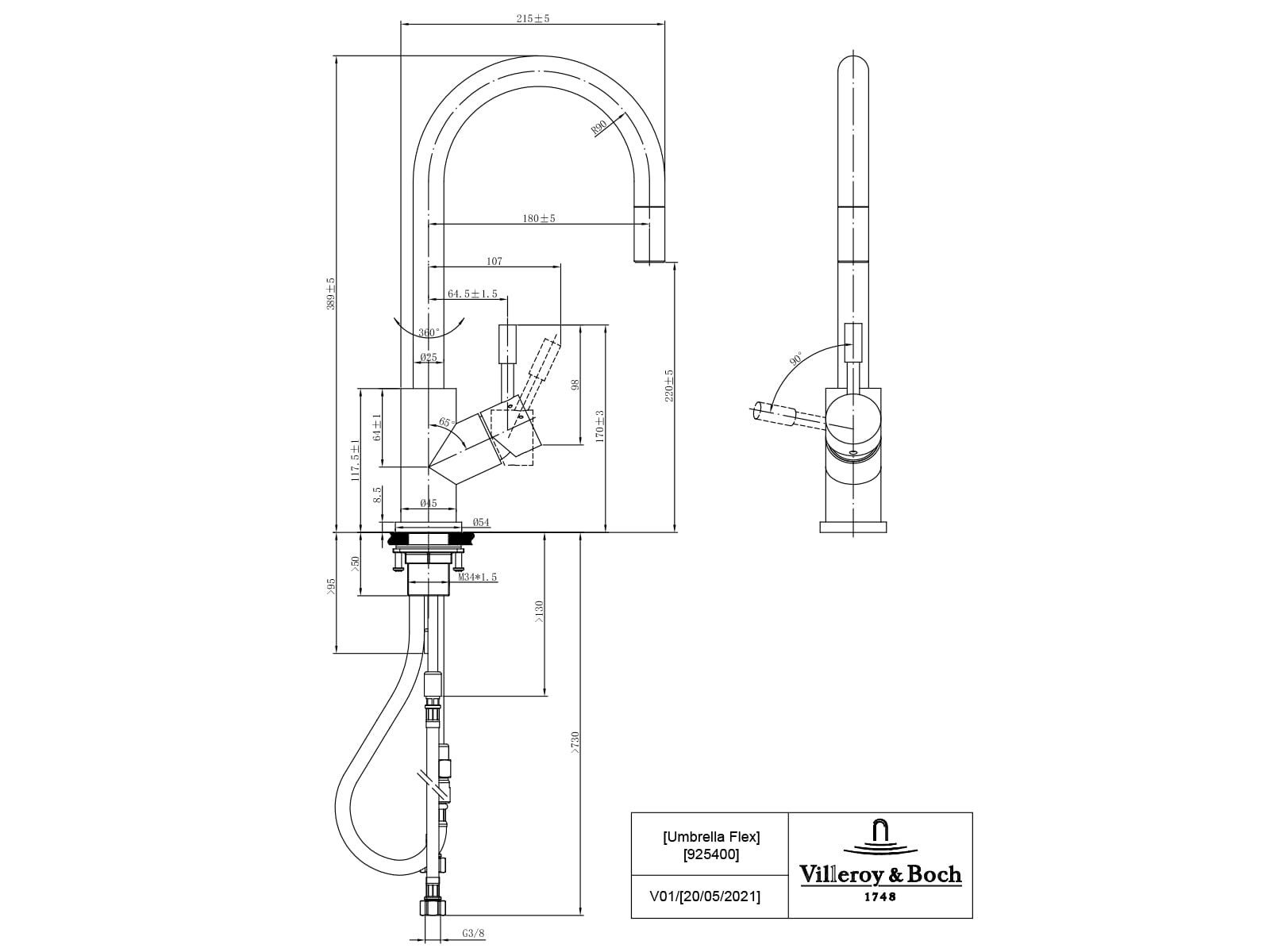 Villeroy & Boch Küchenarmatur (1-St) 92540006, keramische Dichtungen, mit Ausziehbrause