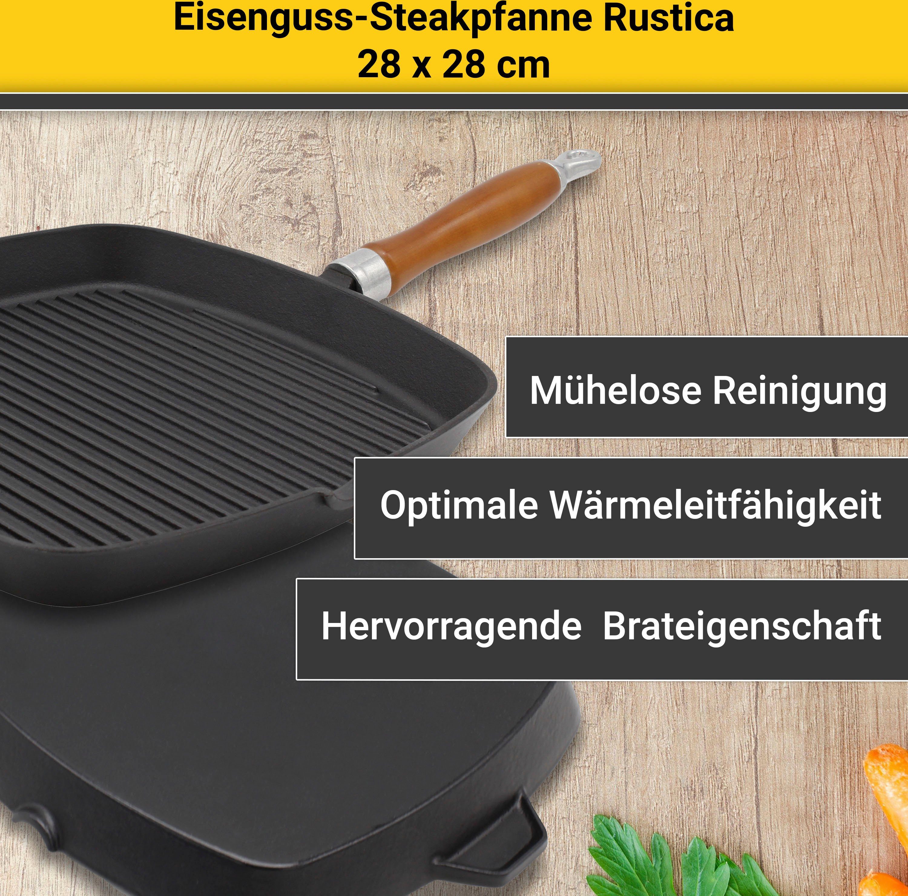 Krüger (1-tlg), 28x28 cm, Aluminiumguss Steakpfanne Induktion, geeignet Induktionsherde für Auch Rustica,