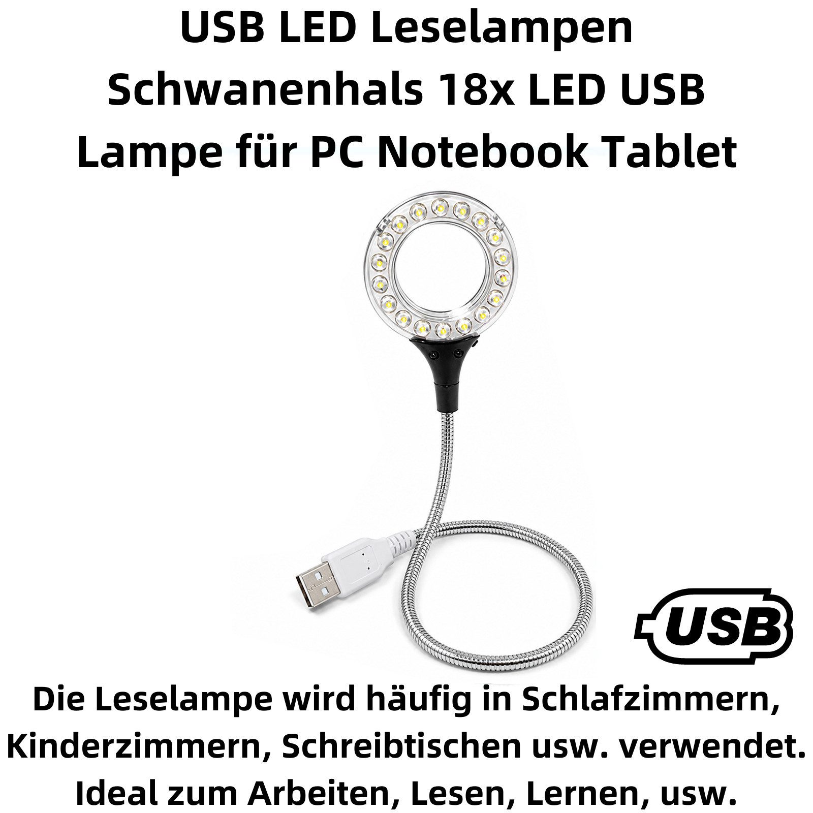 Bolwins LED Arbeitslicht C55 USB 18x LED Lampe Licht Laptop PC Notebook Computer Schwanenhals, Leselicht, LED fest integriert, Tageslichtweiß, 18 integrierte LEDs, super hell (ca. 200 Lumen), augenschonend