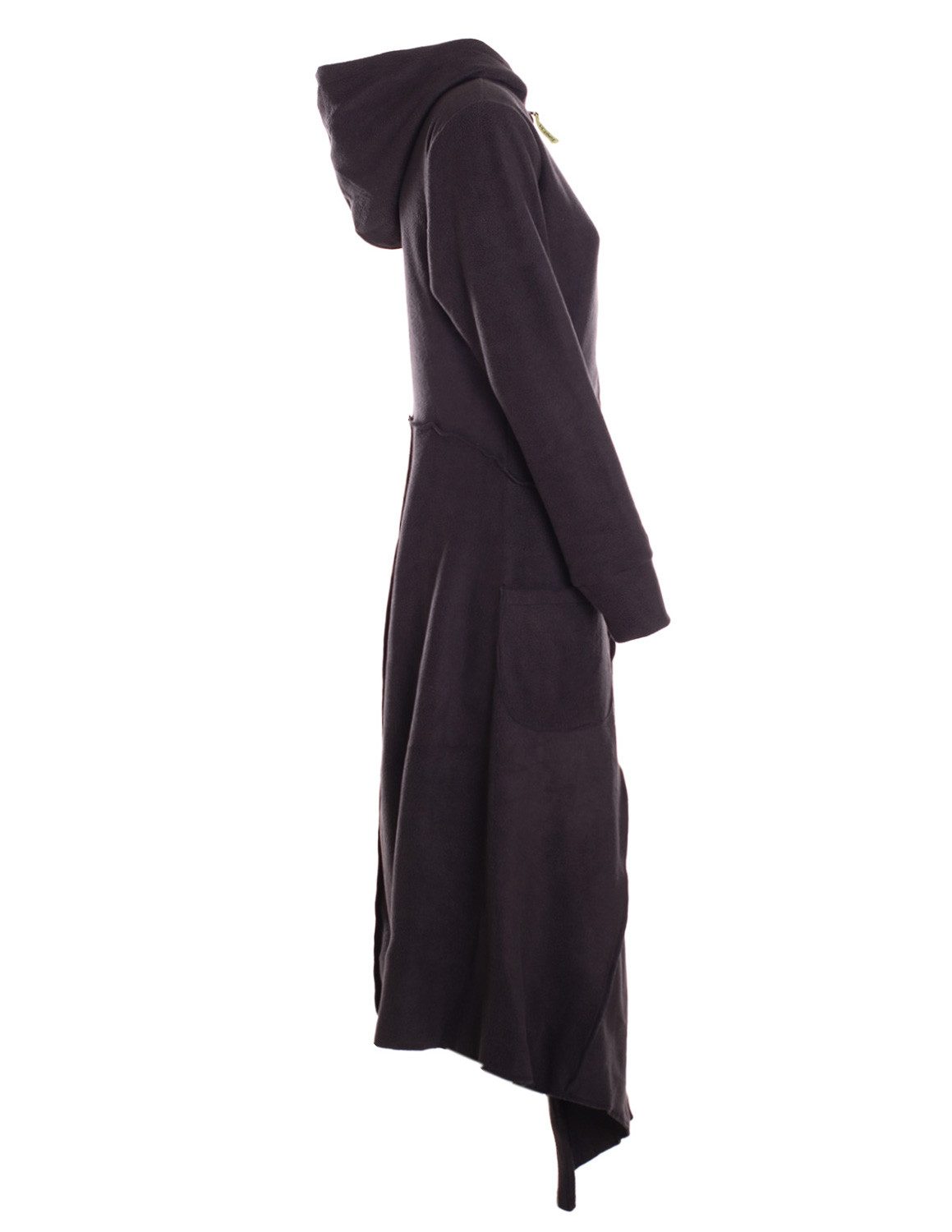 Vishes Langmantel Fleece Übergangsmantel im asymmetrischen Lagenlook mit Kapuze Alternative Bekleidung, Ethno, Hippie, Retro Style
