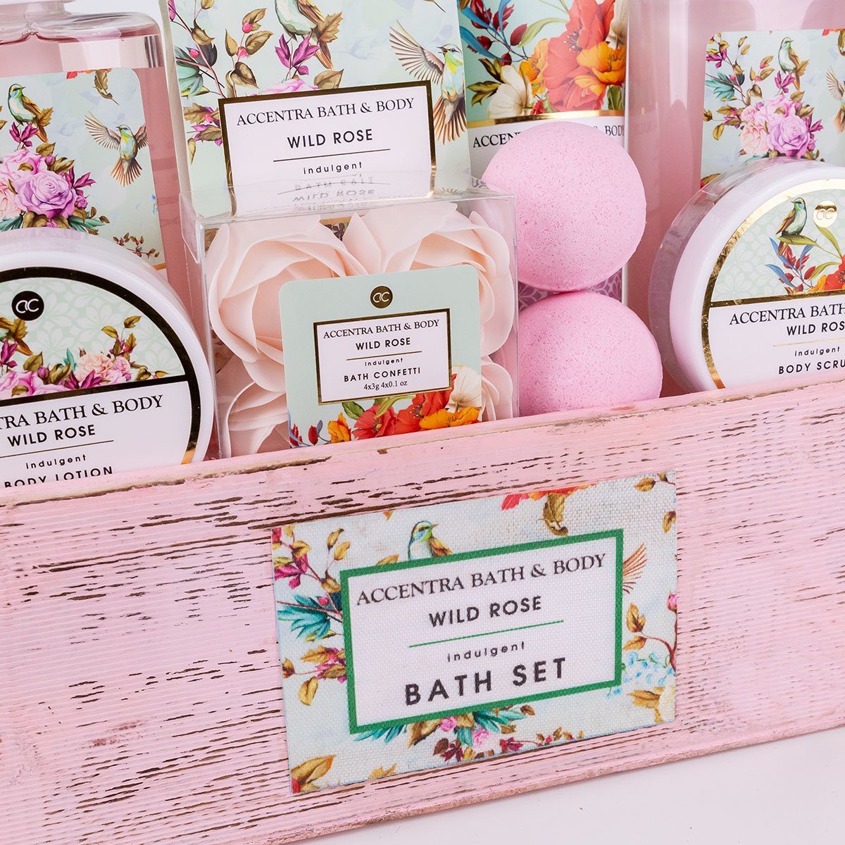 ACCENTRA Pflege-Geschenkset Beauty Geschenkset für Frauen "Vintage Holzbox" in dekorativer Holzbox, im Landhaus-Stil-Holz Kopb