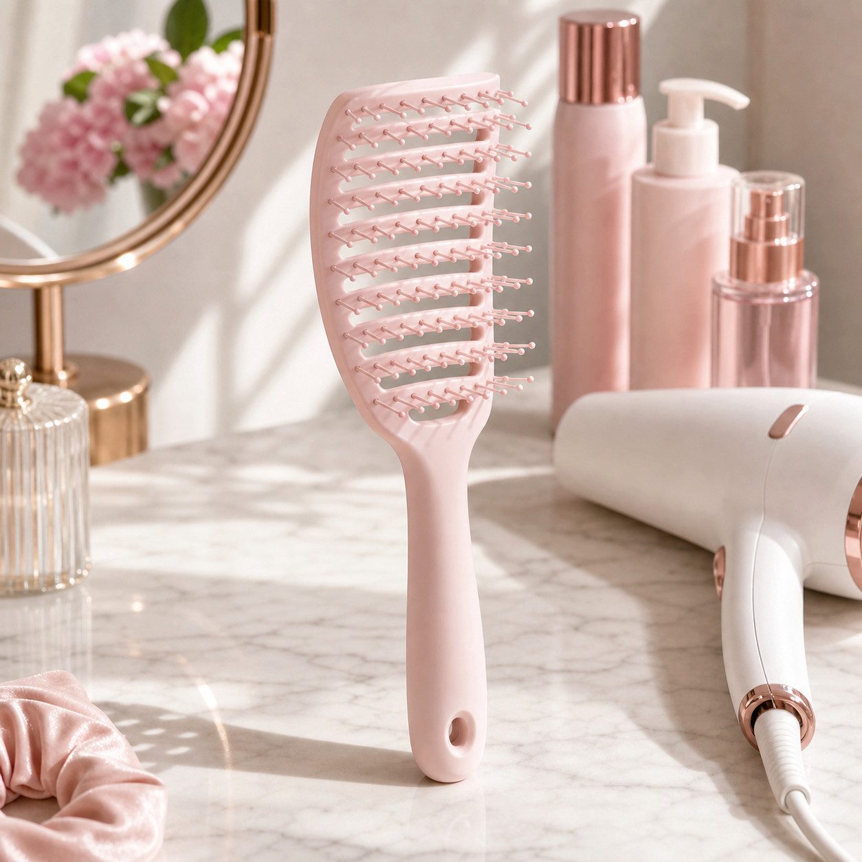 H-basics Haarbürste Root Lift gebogen Ansatz-Volumen Rosa Damen 22 cm, Volumenbürste für feines Haar