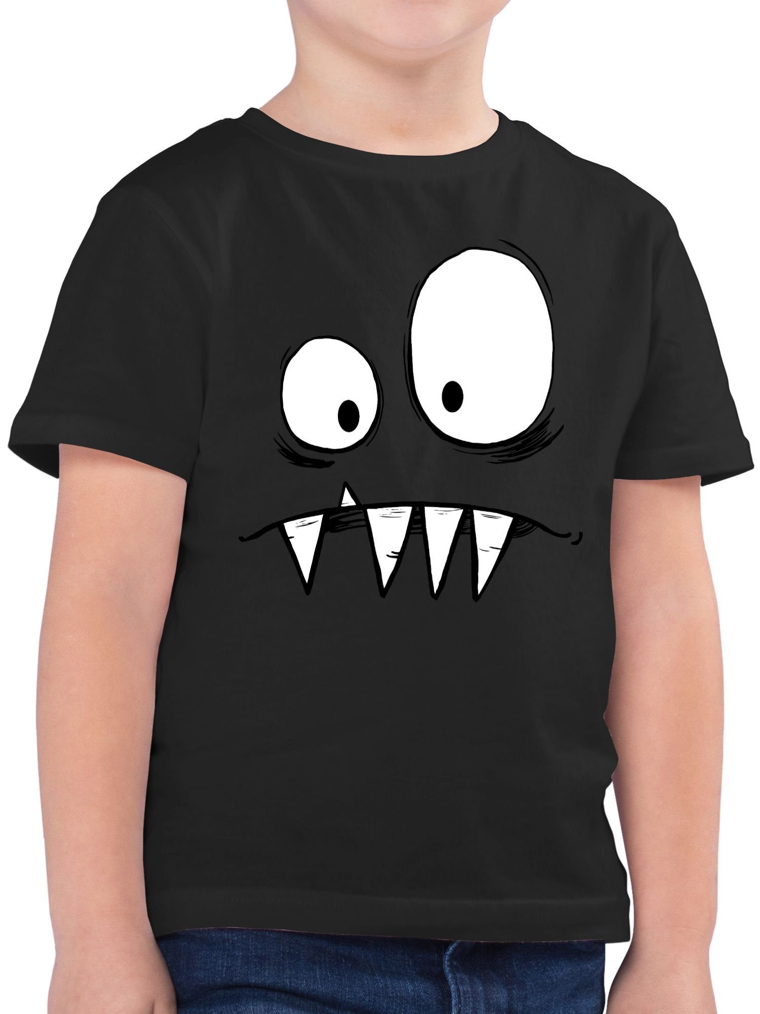 Shirtracer T-Shirt Freches Monster große Augen gruselige Zähne Karneval & Fasching 2 Schwarz | T-Shirts
