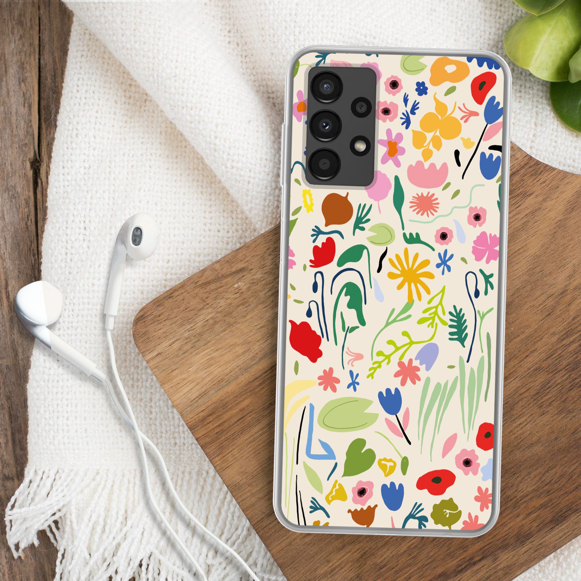MuchoWow Handyhülle für Samsung Galaxy A13 4G Blumen - Muster - Pflanzen, Smartphone-Bumper, Print, Handy Schutzhülle Dünn