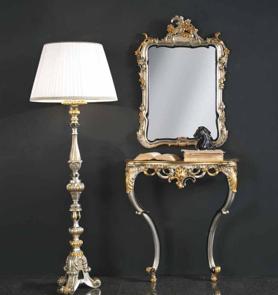 - / - Barockspiegel Qualität & Italy Gold - Möbel in Barock Konsole Luxus Made mit Casa Spiegelkonsole - Schloß Barock Luxus Wandspiegel Padrino Hotel Barock Silber Prunkvolle