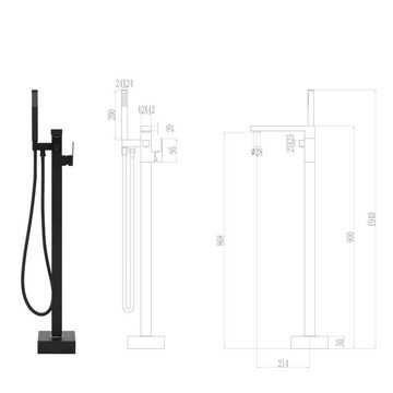 vidaXL Wannenarmatur Freistehende Badewannenarmatur Schwarz Edelstahl 90 cm