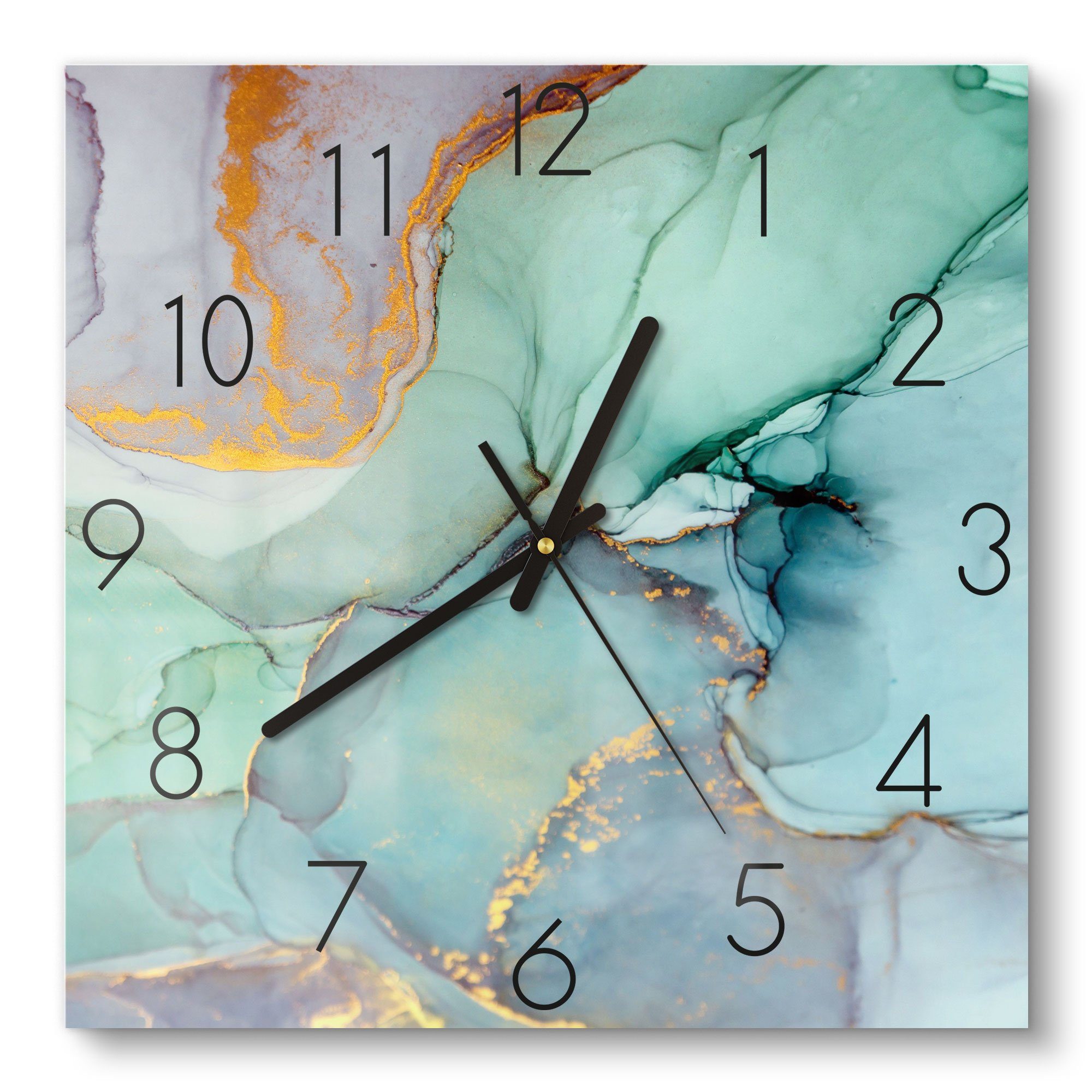DEQORI Wanduhr 'Zerlaufene Wasserfarbe' (Glas Glasuhr modern Wand Uhr Design Küchenuhr)