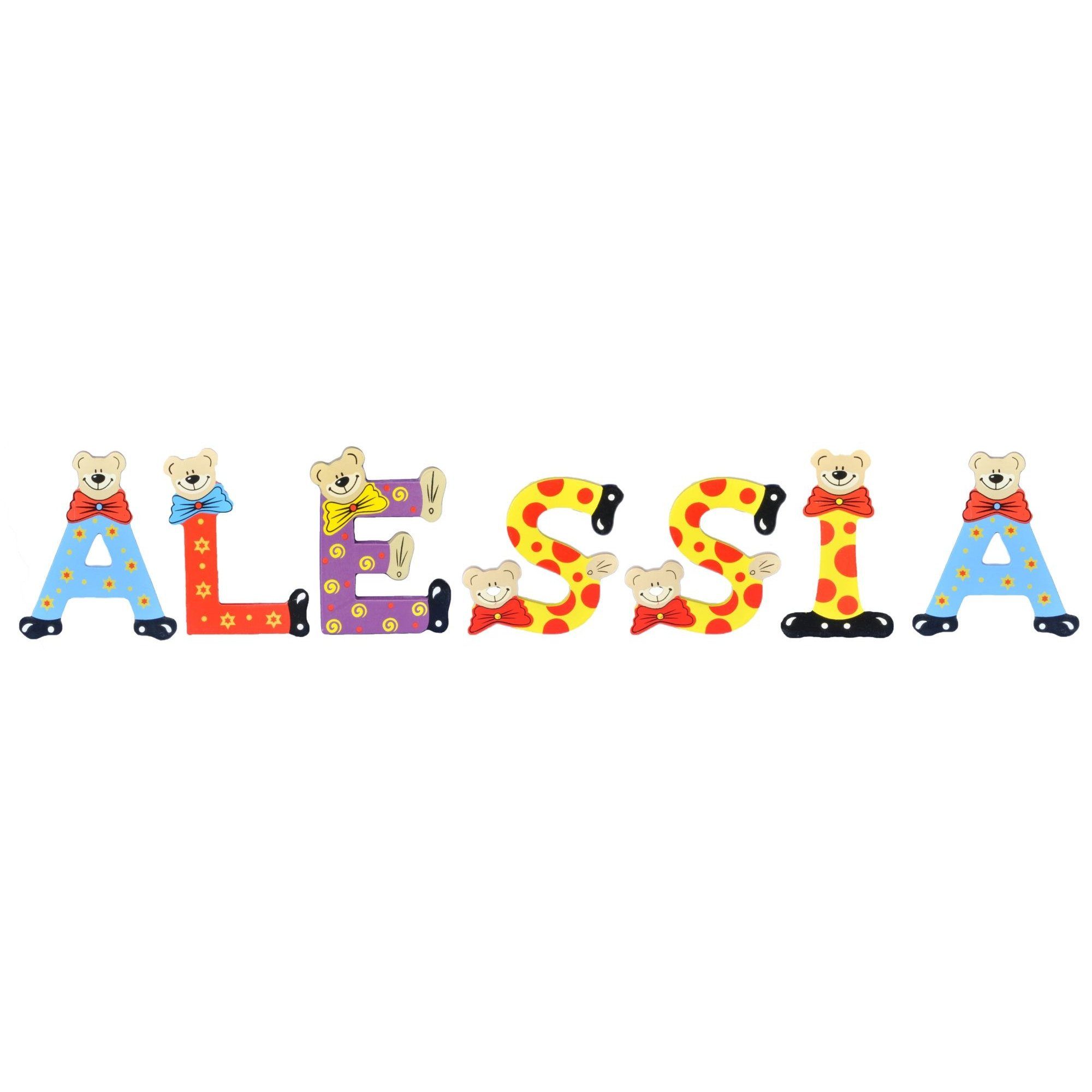 Playshoes Deko-Buchstaben (Set, 7 St), Kinder Holz-Buchstaben Namen-Set, ALESSIA - sortiert