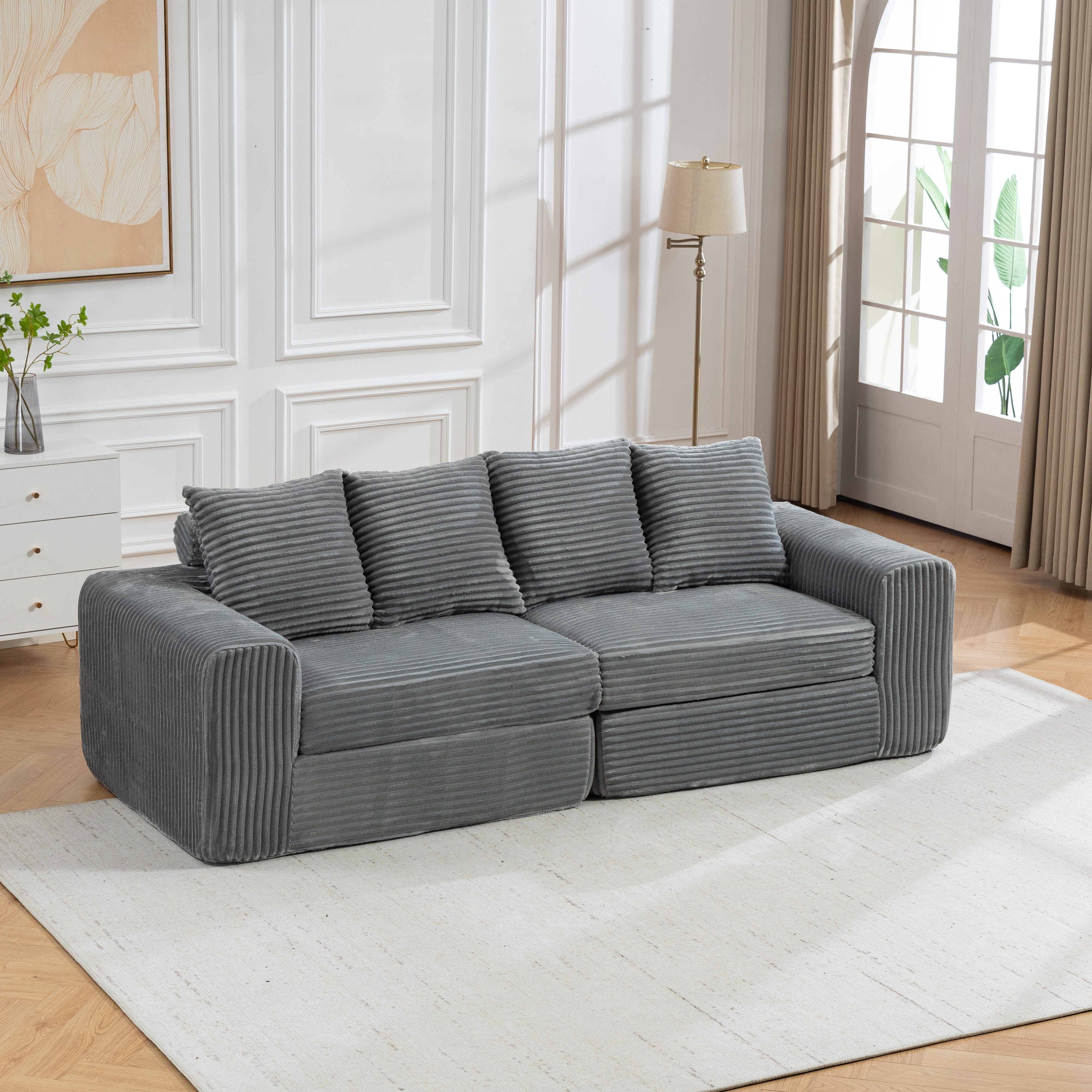 Sinaopus Sofa Breites Cordsofa mit tiefem Sitzkomfort und weichen Kissen, Modulares Sofa mit hochelastischer Polsterung für Wohnzimmer