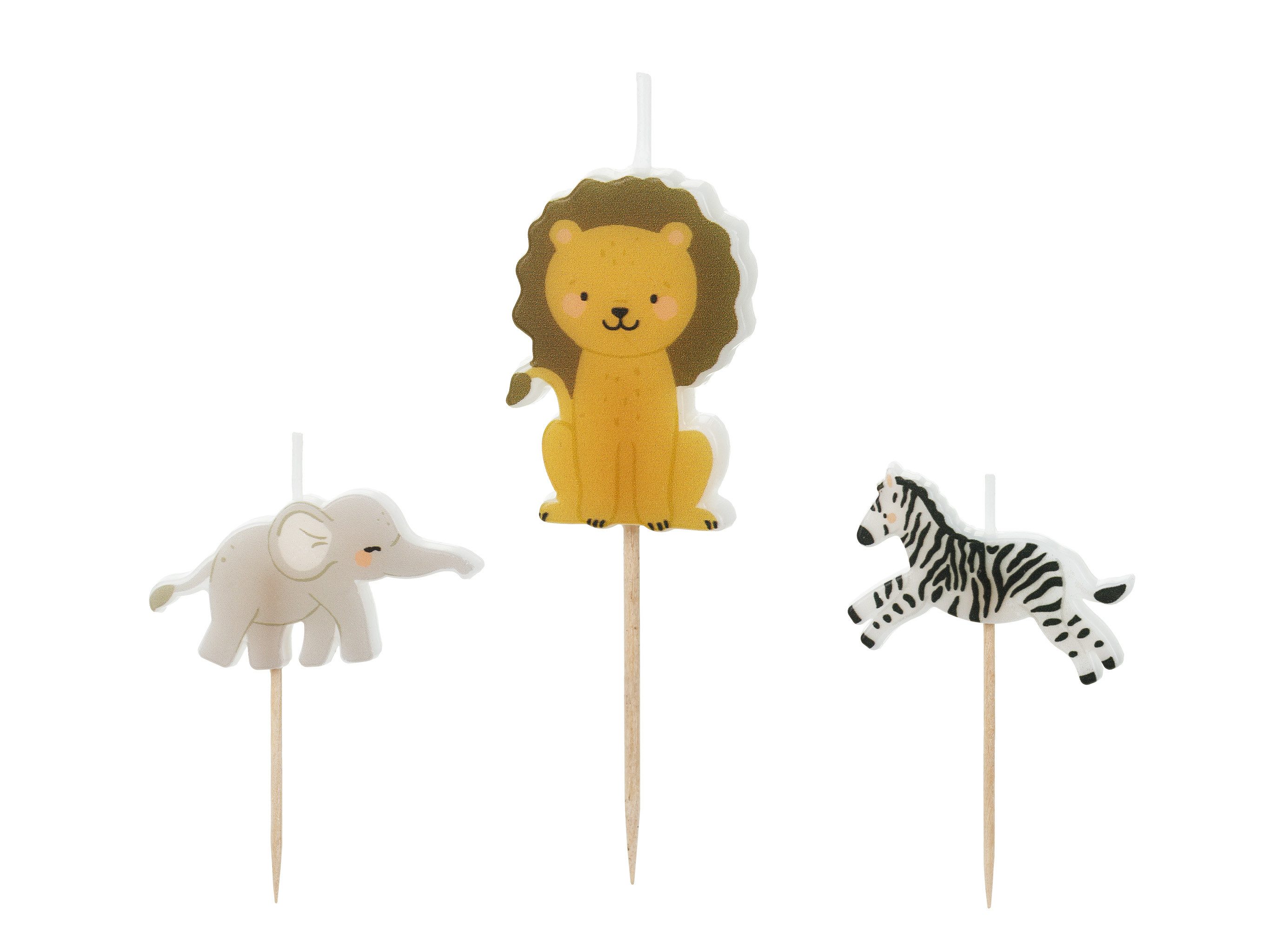partydeco Geburtstagskerze, Geburtstagskerzen Safari Tierkerzen 3-4,2cm Weiß / Grau / Braun