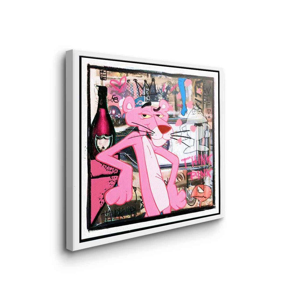 Rahme DOTCOMCANVAS® Panther ohne comic premium Rahmen Pop mit Art Der Leinwandbild rosarote Leinwandbild, pink