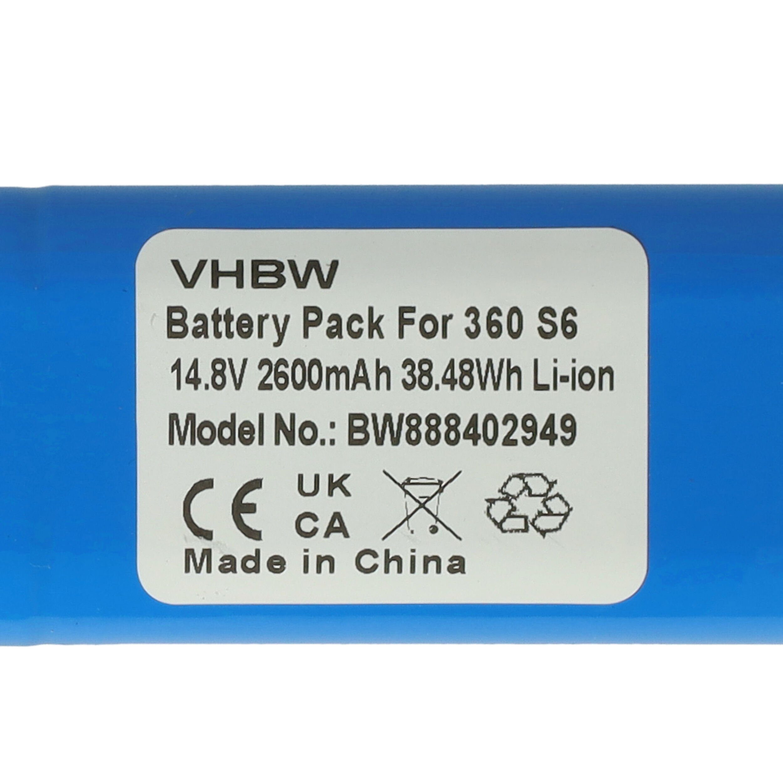 vhbw kompatibel mit Staubsauger-Akku (14,8 Qihoo V) S6 2600 Li-Ion 360 mAh