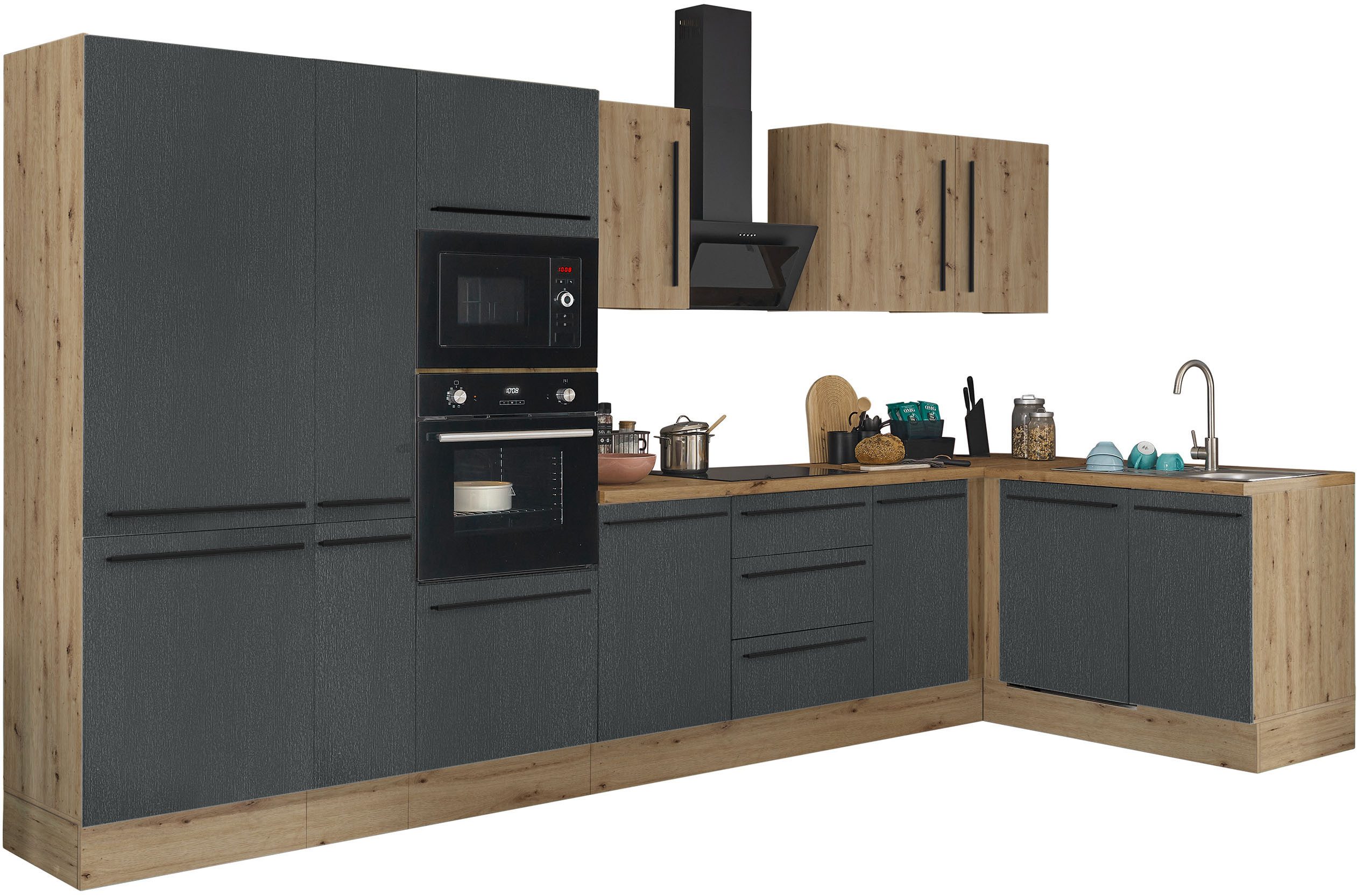 KOCHSTATION Winkelküche Florida, Stellbreite 370x175 cm, wahlweise mit E-Geräten, mit Softclose für Türen und Schubkästen