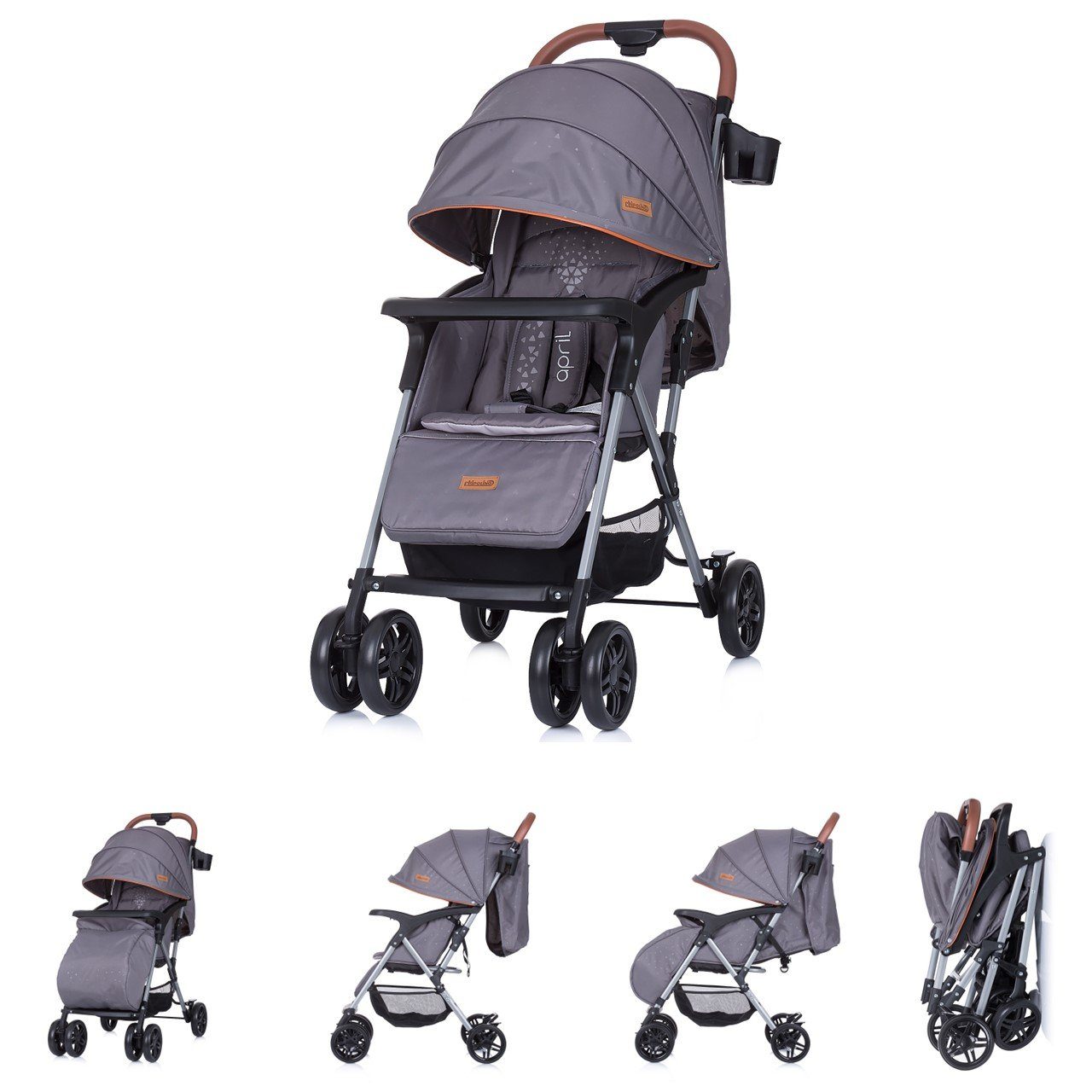 Chipolino Kombi-Kinderwagen Kinderwagen 2 in 1 April, 22 kg, klappbar, Vorderräder gefedert hellgrau