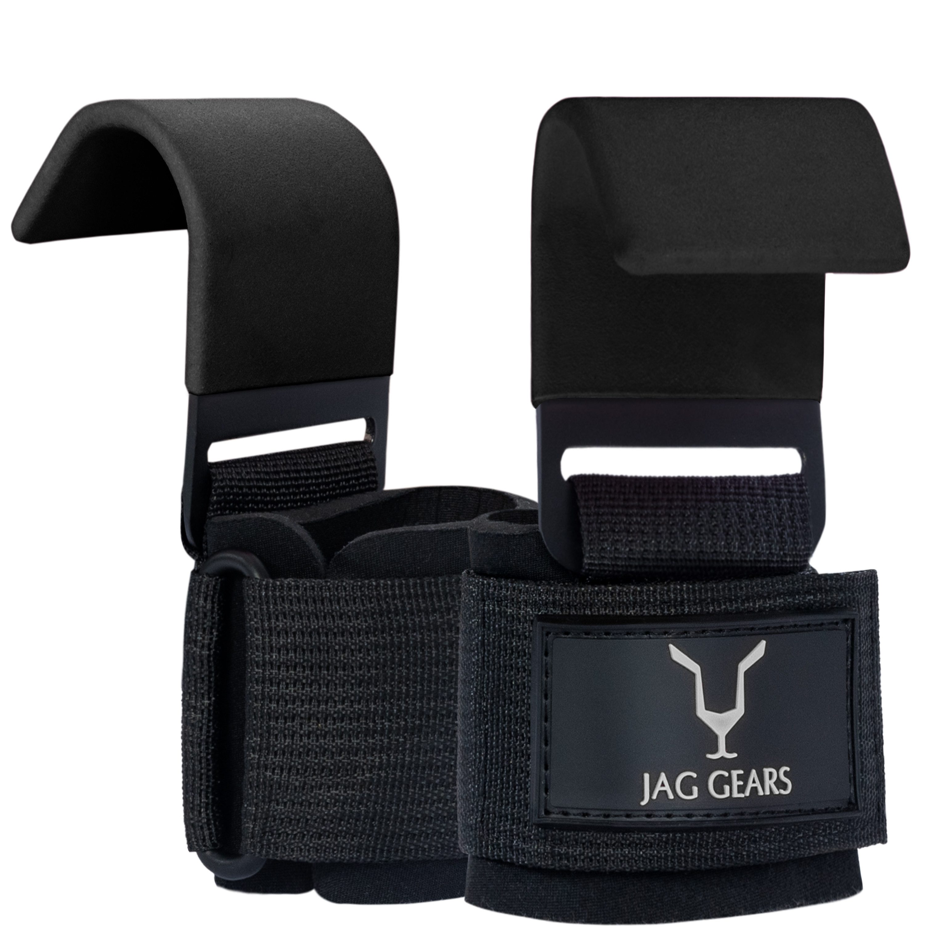 JAG GEARS Zughilfe Gewichtheberhaken Handgelenkbandage Stützen Hebehilfen Krafttraining (1 x pair hooks, 2-tlg., Gym Grips Crossfit Trainingshilfen Fitnessstudio Fitness), Aus strapazierfähigem Material