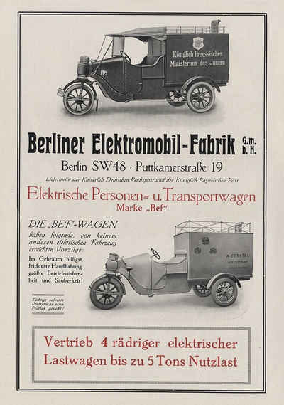 Kunstdruck Berliner Elektromobil Fabrik Elektrowagen BEF Plakat Braunbeck Motor A, (1 St)