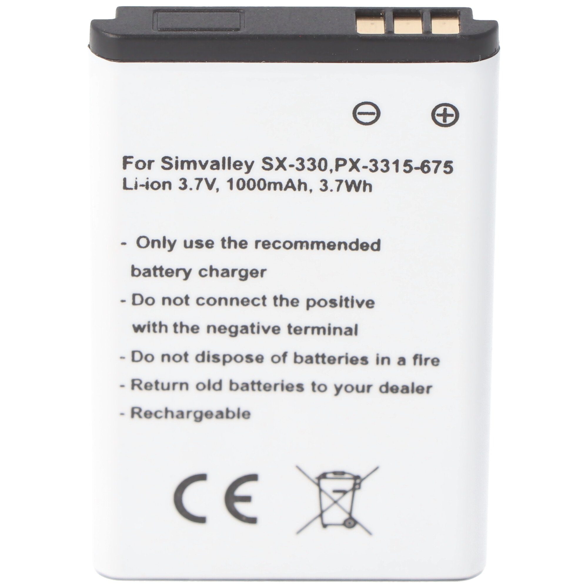 Akku passend für Simvalley SX-330, PX-3315-675, Li-Ion, 3,7V, 1000mAh Akku