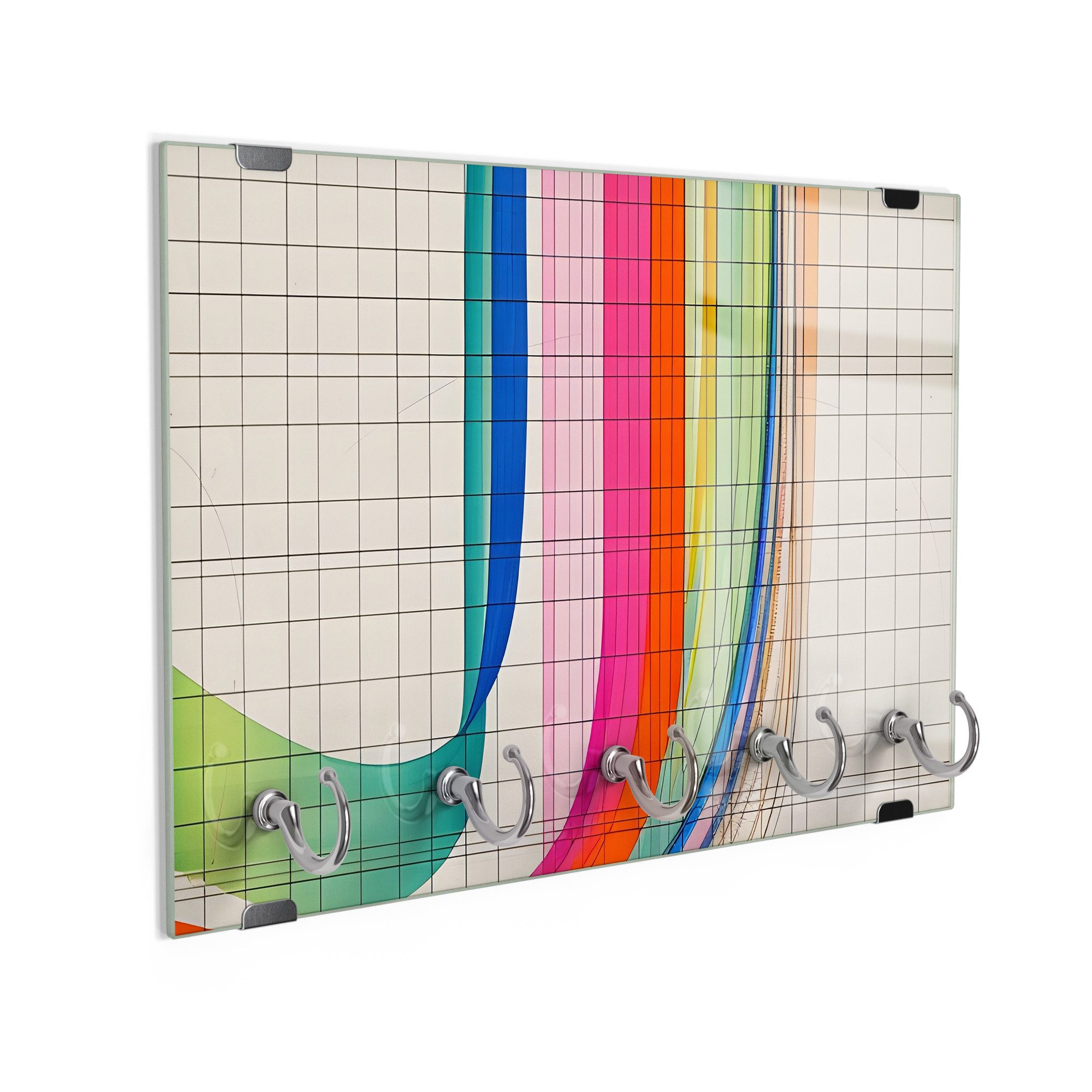 DEQORI Schlüsselbrett 'Geometrische Farbkurven', (1 St), Schlüsselhalter Schlüssel Haken Schlüsselboard modern Schlüsselleiste
