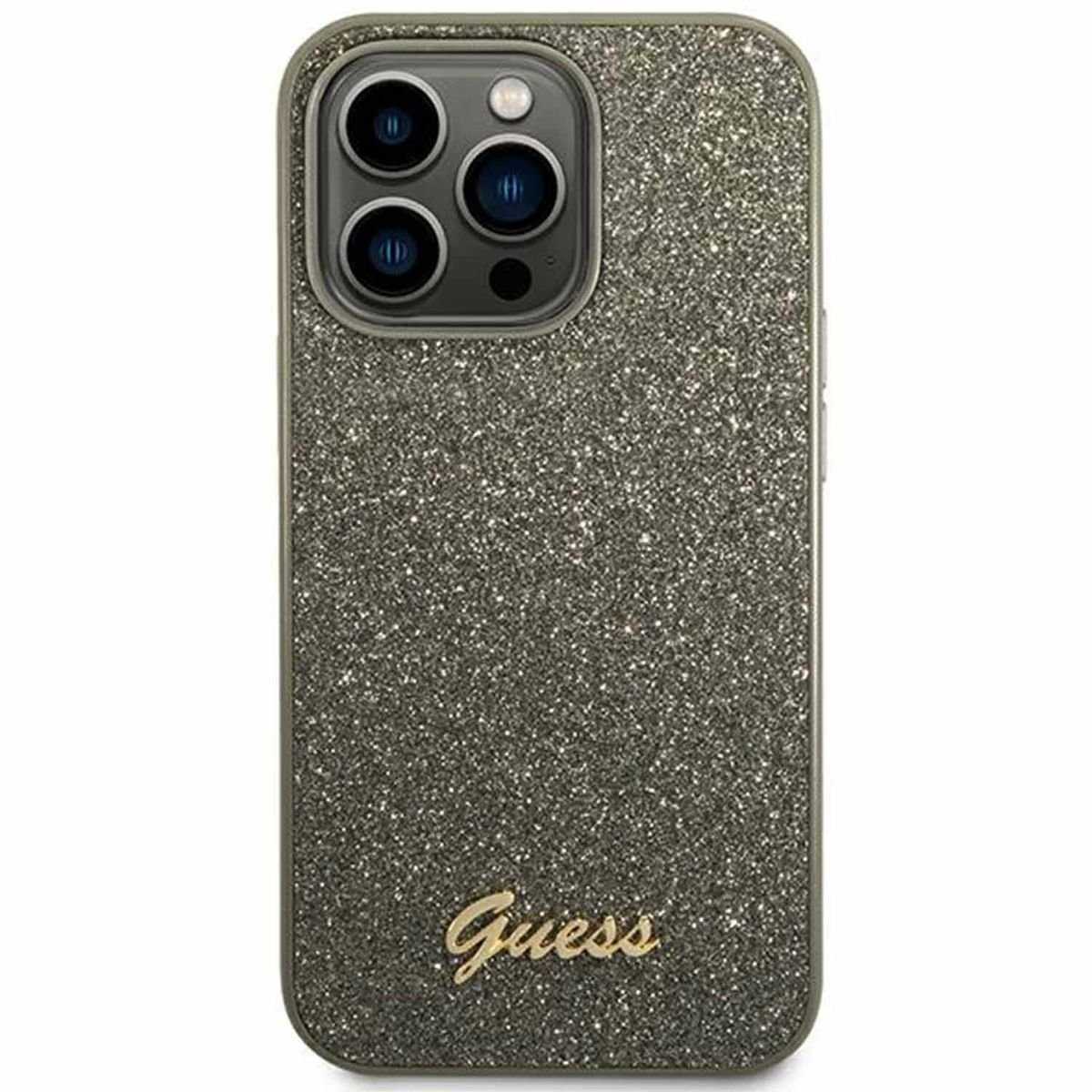Guess Handyhülle Guess Hard Case Glitter Script Collection Apple iPhone 14 Pro Case Schutzhülle Grün