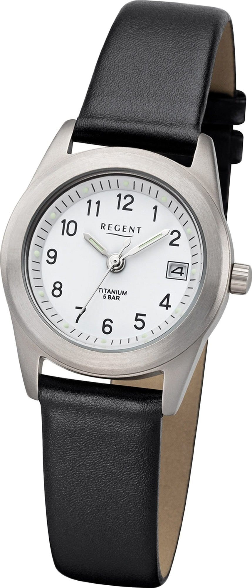 Gehäuse, Leder Quarzuhr Uhr schwarz, 26mm) (ca. Regent Damenuhr Analoge, Damen Regent klein Lederarmband F-660 rundes