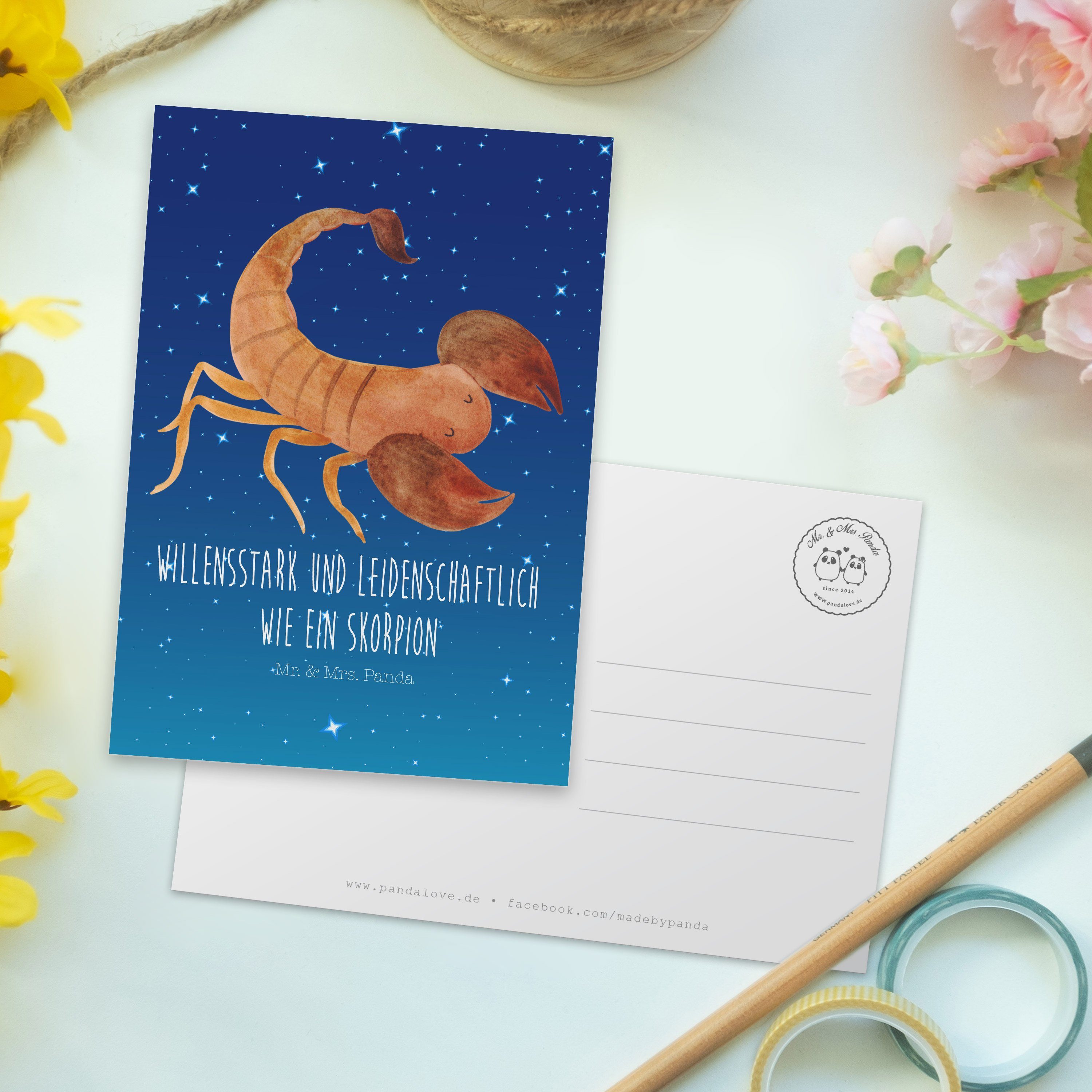 Sternzeichen - Mr. Sternenhimmel Geschenk, Mrs. - & Panda Postkarte Geburtstag Skorpion Okt Blau