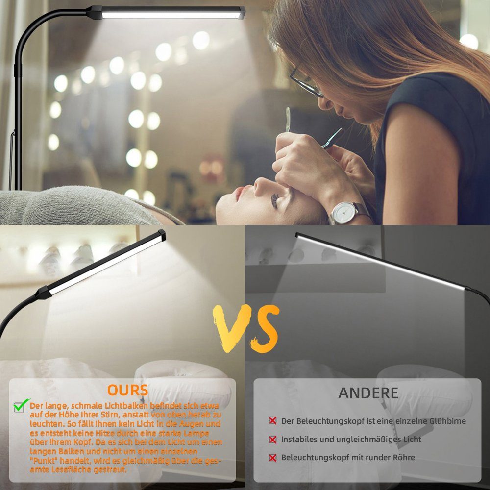 Jibenhome LED Leselampe Stehlampe Wohnzimmer 10W USB Stehleuchte, 10 %–100 %Helligkeitsstufen, Höhenverstellbar, 3000 K/4500 K/6500 K, Schwarz Standleuchte für  – Bild 4 von 5