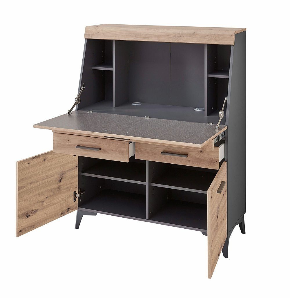 Innostyle Sekretär aus MDF in graphit / Artisan Eiche (BxHxT: 98x124x42 cm)