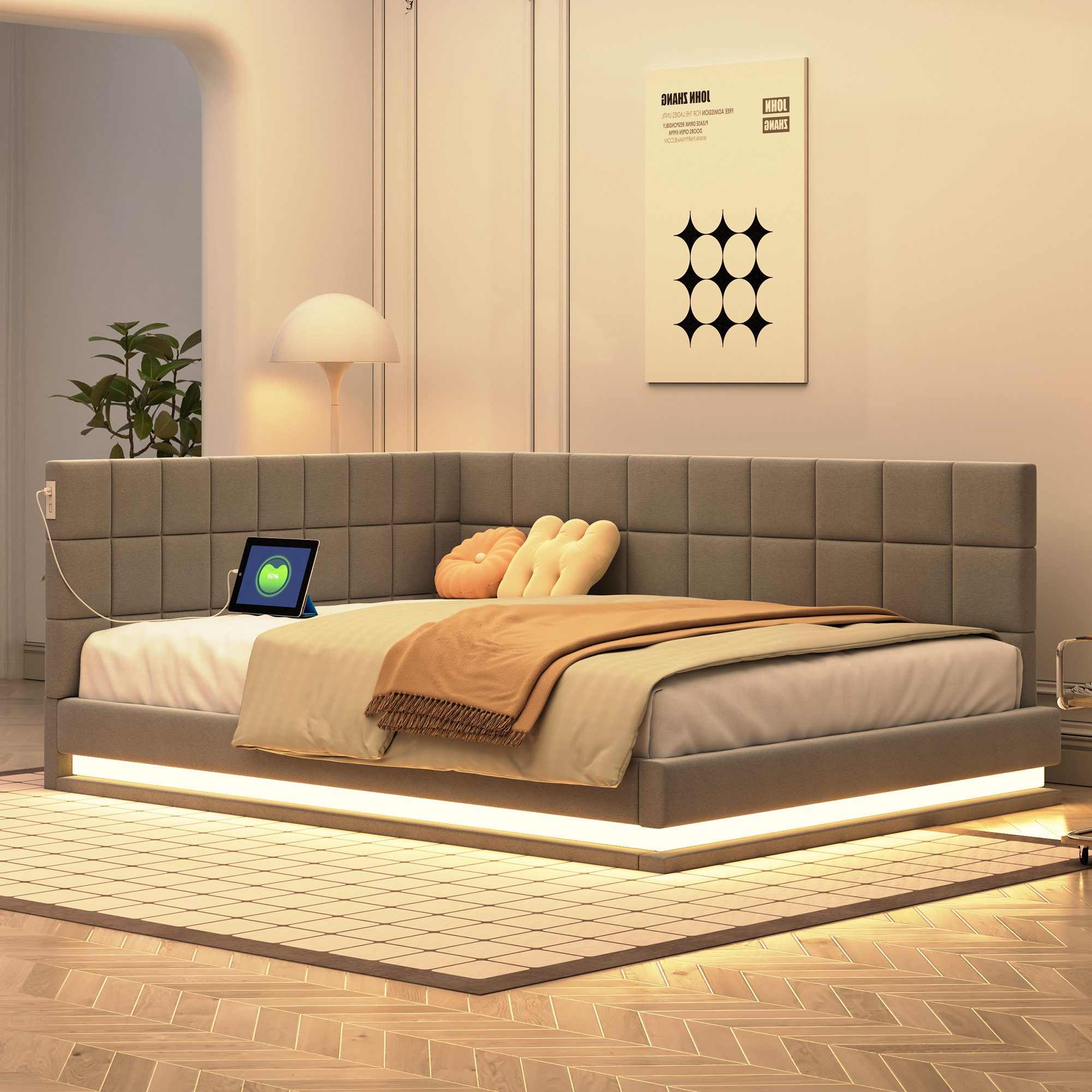 HAUSS SPOLE Schlafsofa 140x200cm mit LED Lichtleiste, USB Steckdose,  Latte günstig online kaufen