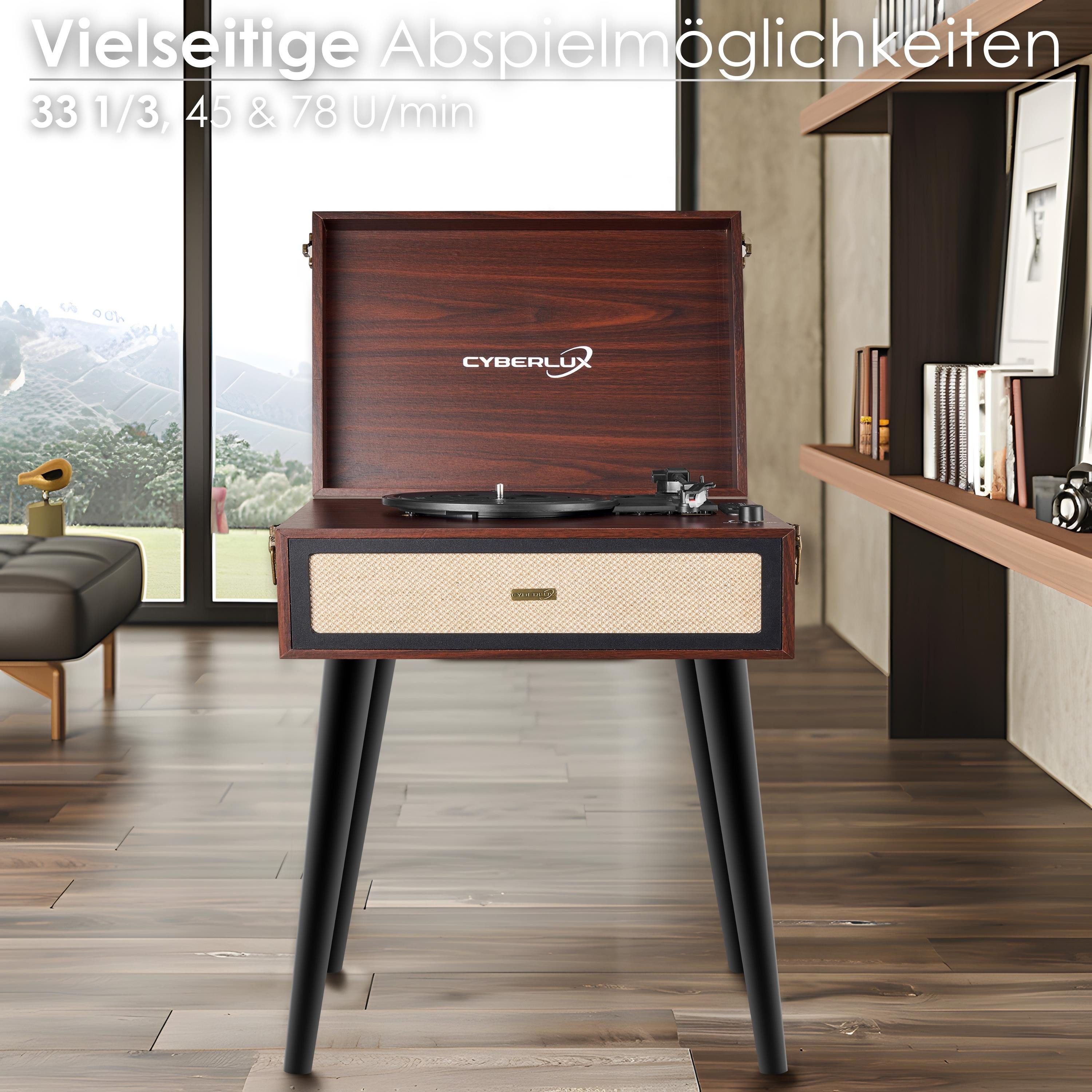 Cyberlux CL-3081 Radioplattenspieler (Riemenantrieb, Bluetooth, Retro Style,FM-Radio,Aux-In, USB/SD Karten Eingang,Bluetooth,DC-Motor)