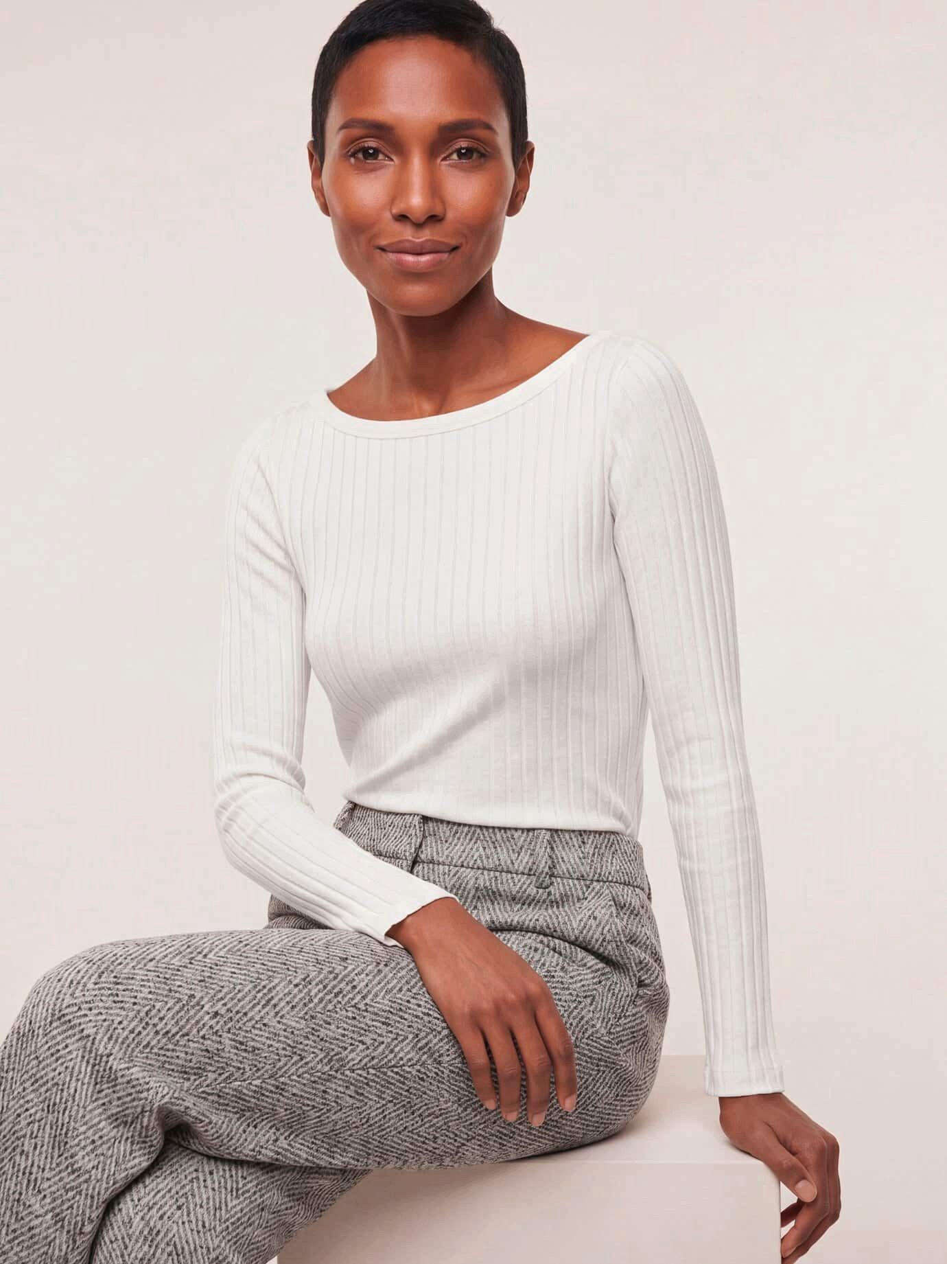 Walbusch Langarmshirt Damen Shirt mit Rippenstruktur LA U-Boot-Ausschnitt Langarm, pflegeleicht
