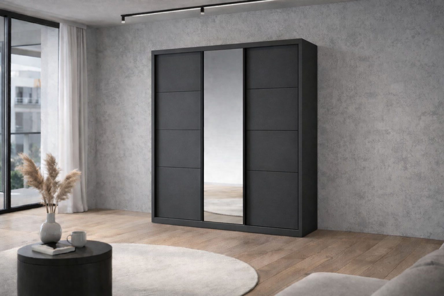 OTTO home Schwebetürenschrank Tonara Schrank, Kleiderschrank 2,00m Breite, Schiebetürenschrank (Schrank mit leichtgängiger Schiebetür, in 4 Farben, Top Ausstattung) inklusive Spiegeltür, 2 Kleiderstangen & 4 Schubkastenauszügen