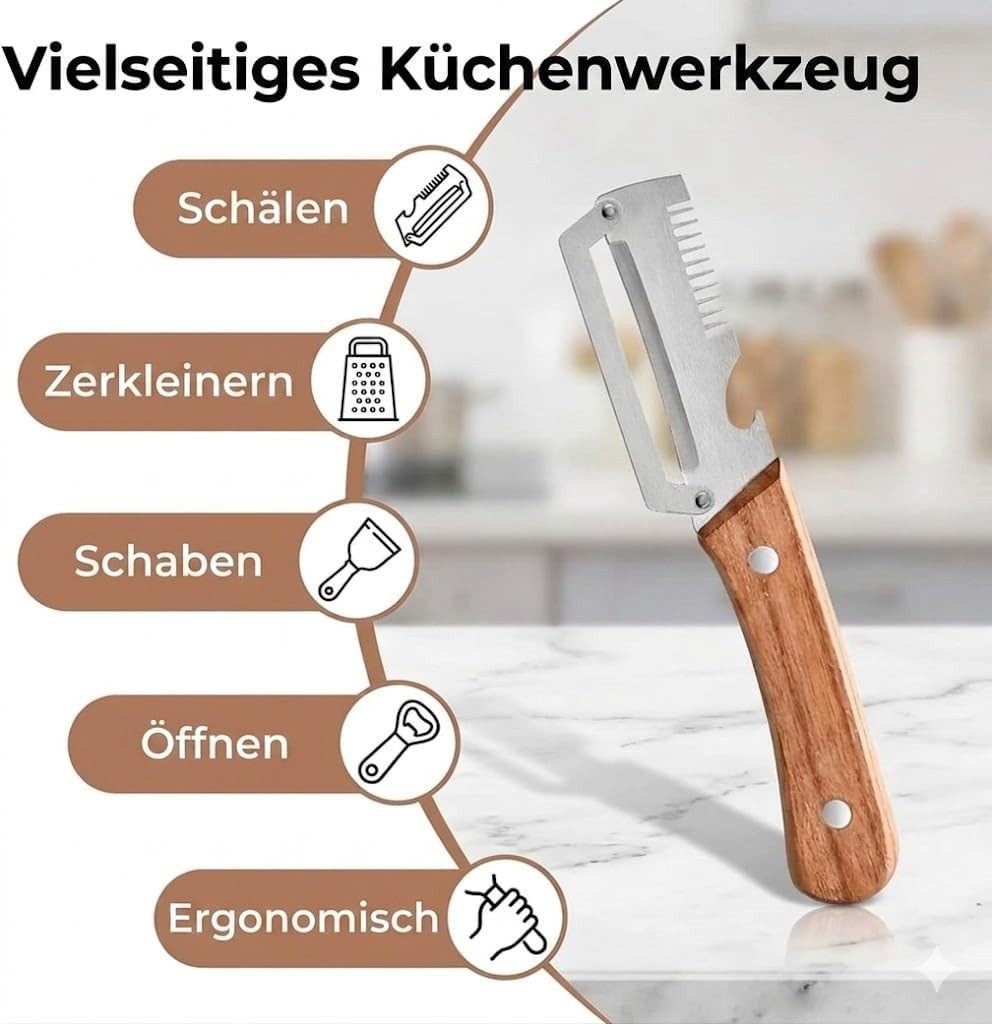 FELIXLEO Gemüseschneider 2er Set 3 in 1 Gemüseschäler Julienne Holzgriff – Bild 3 von 5