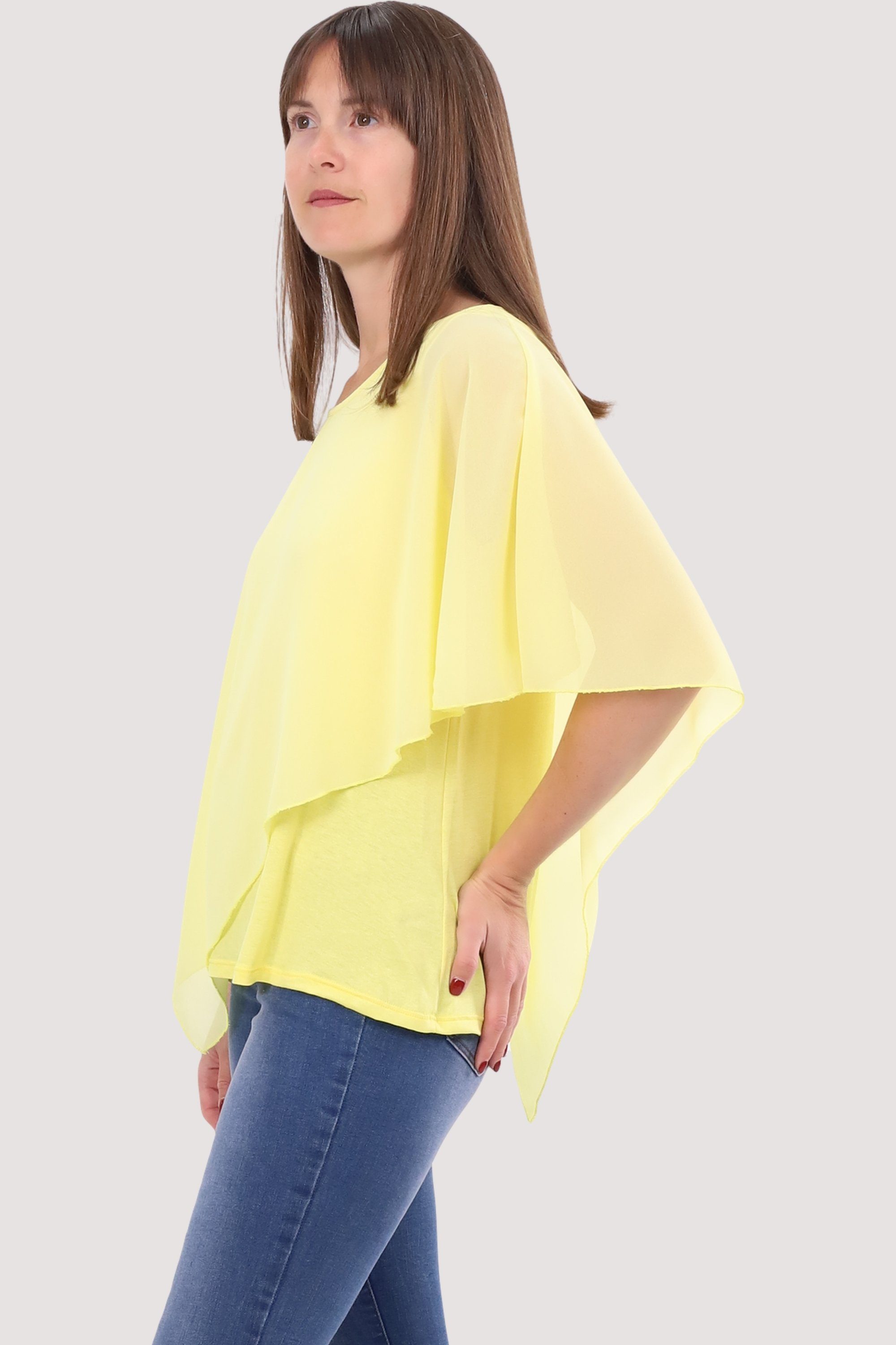 gelb more fashion malito Blusenshirt Chiffonbluse than 10732 geschnitten Schlupfbluse asymmetrisch Einheitsgröße