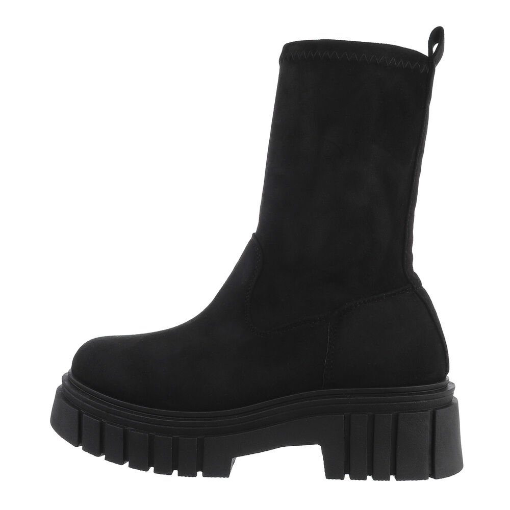 Ital-Design Damen Schlupfschuhe Freizeit Plateaustiefelette Blockabsatz Plateaustiefeletten in Schwarz