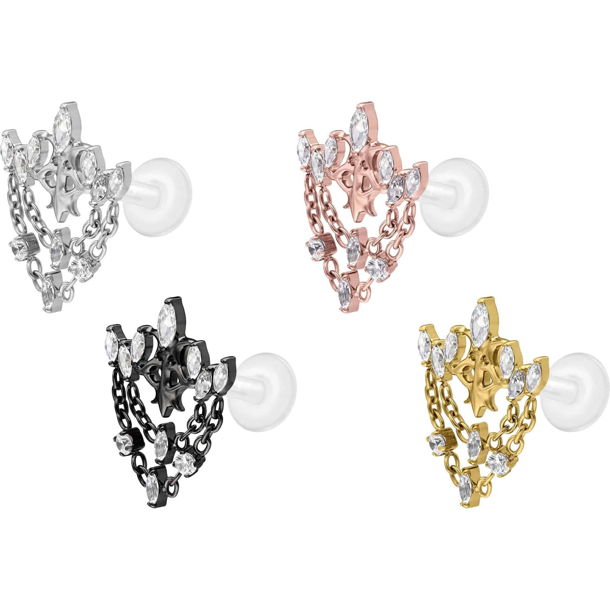 PIERCINGLINE Piercing-Set PTFE Labret mit Innengewinde + Titan-Aufsatz GOTISCHE KRONE + KETTEN (Labrets, 1-tlg)