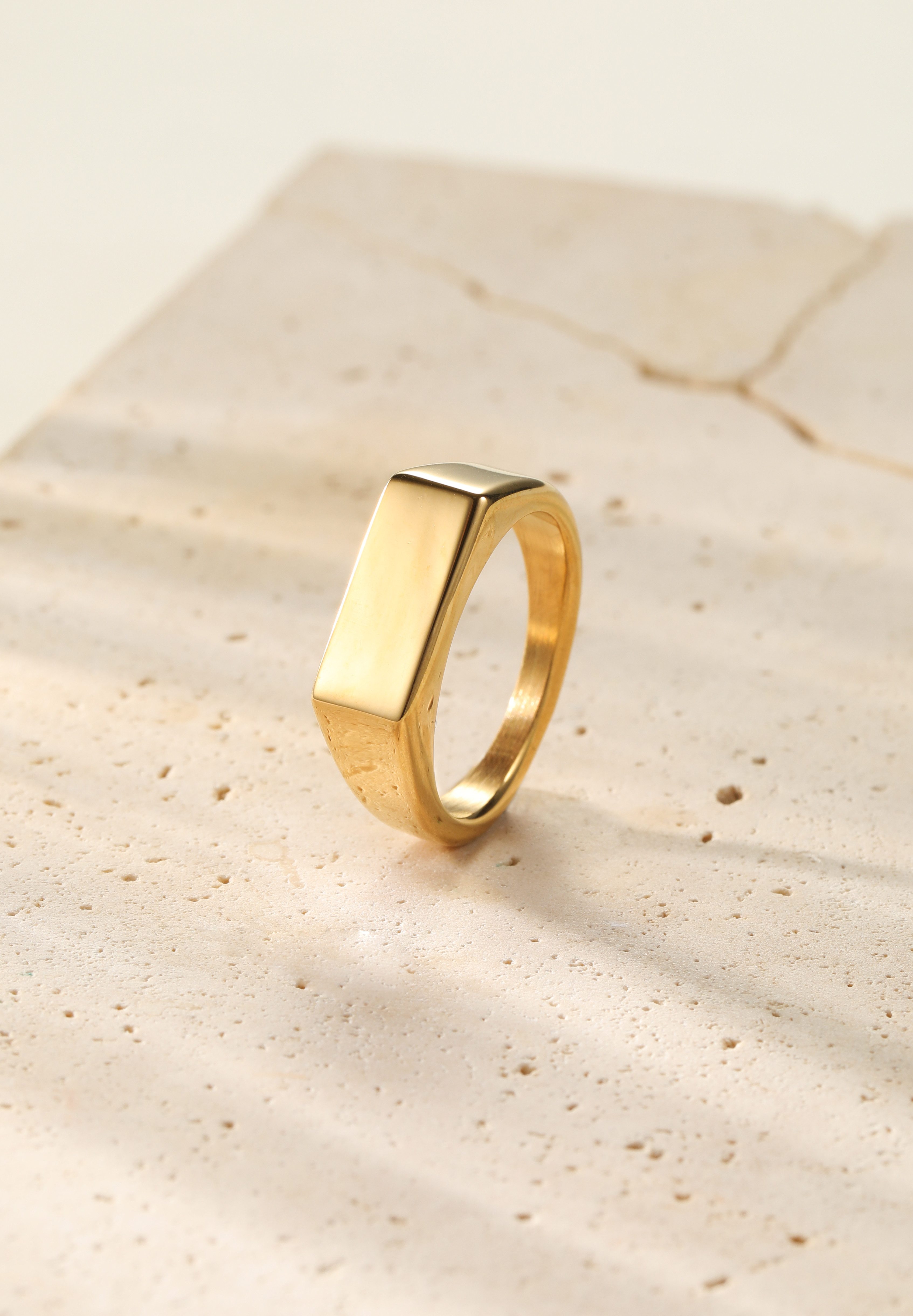 Hey Happiness Siegelring Rechteck Herren, 18K Vergoldeter Edelstahl Ring Geo