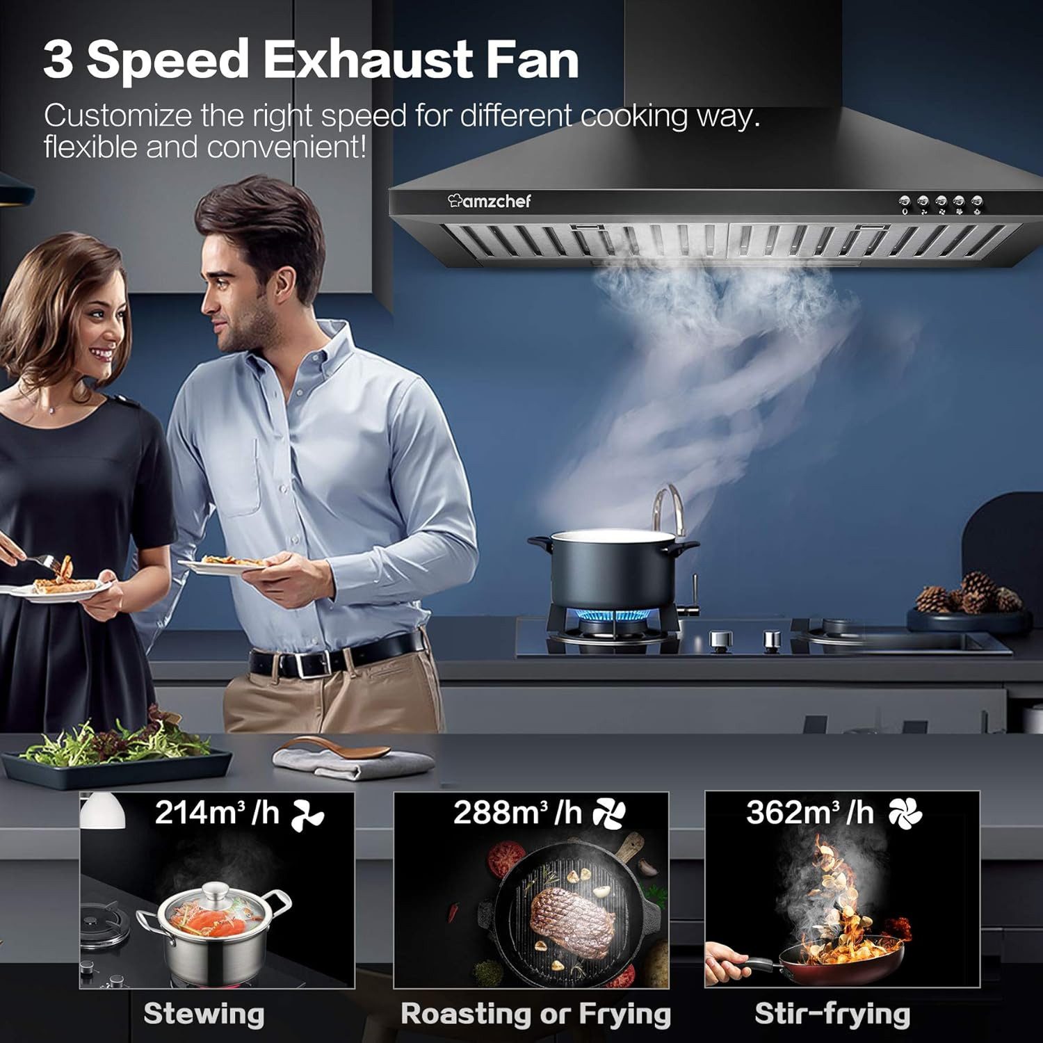 Diyarts Wandhaube Serie Geräuscharme Dunstabzugshaube mit 370 m³/h Saugleistung, energieeffizienter LED-Beleuchtung & pflegeleichtem Design