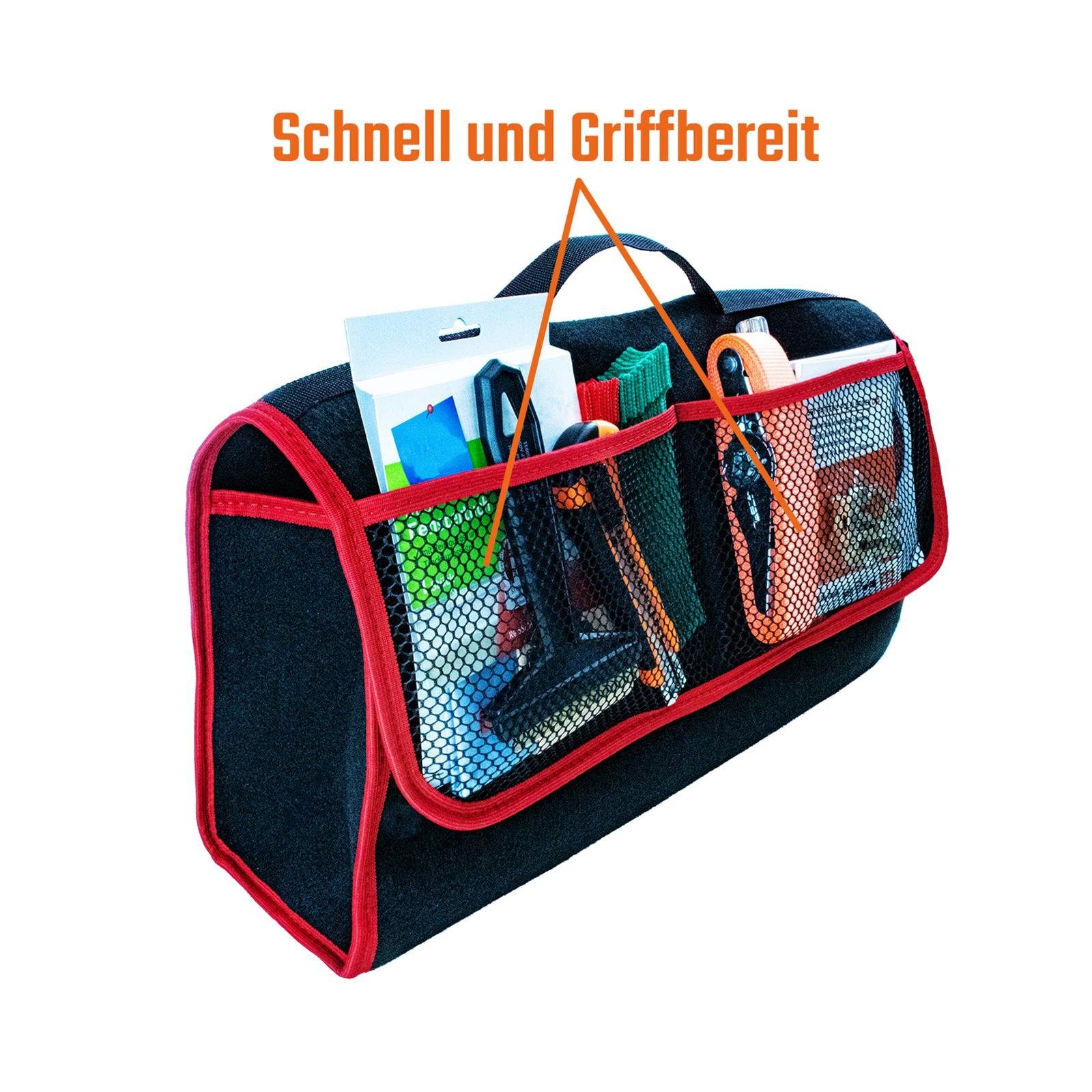 L & P Car Design Organizer Kofferraumtasche Auto in schwarz mit rotem Saum
