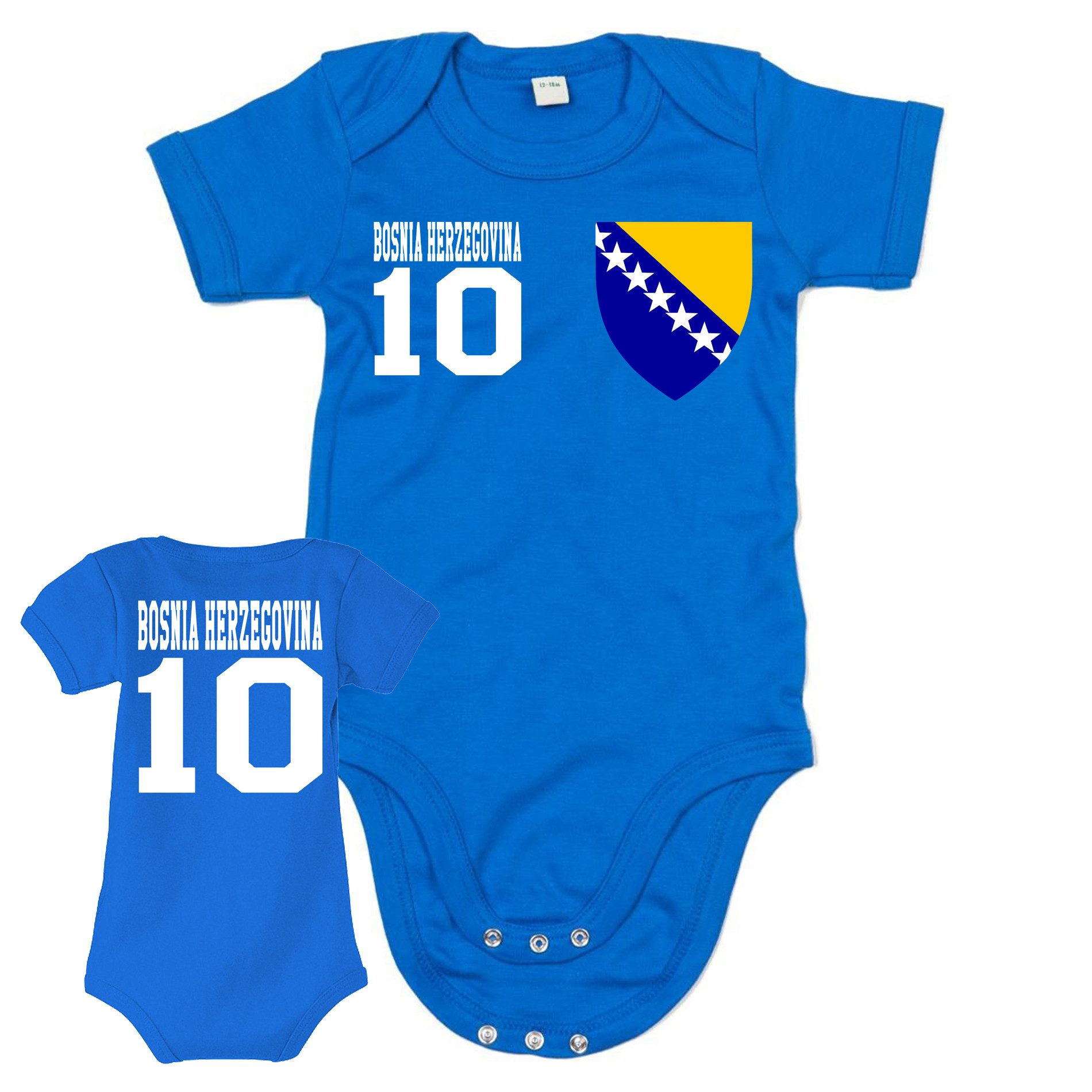 Blondie & Brownie Strampler Bosnien Wappen Print Nummer 10 Baby Body Kinder (Einzelartikel, Einzelartikel) Bosnien Herzegowina Baby Fanbody Nummer 10