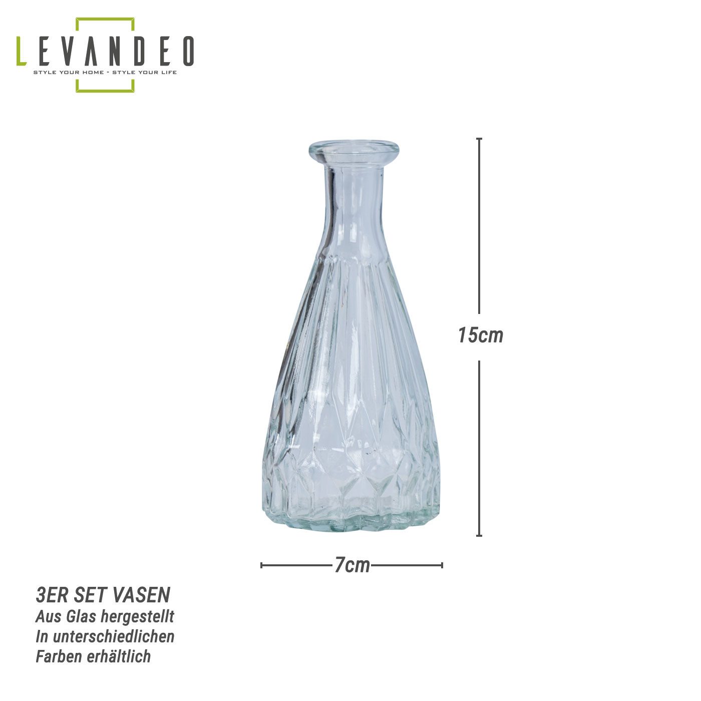 Levandeo® Dekovase, 3er Set Vasen Glas H15cm Orange Amber Blumenvase Tischd günstig online kaufen