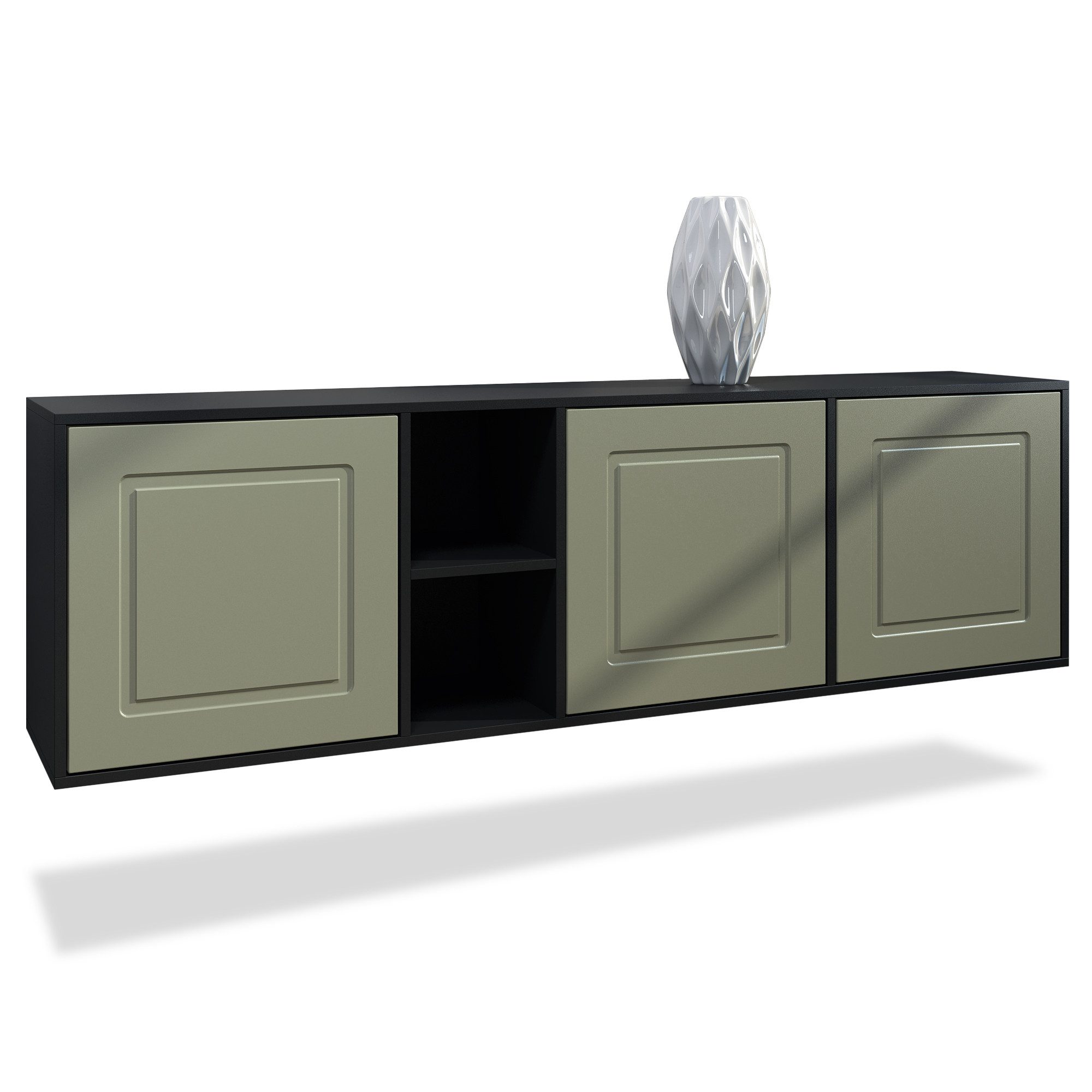 Möbelhandel Klipenstein Sideboard NOAH, TV Board hängend 182 cm, Landhaus, Korpus Schwarz matt