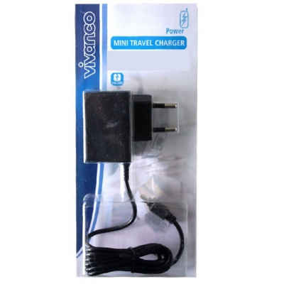 Vivanco Travel Charger Mini-USB Smartphone-Ladegerät (110/240V, Universal, Euro-Stecker Lade-Kabel für schonende Akku-Ladung)