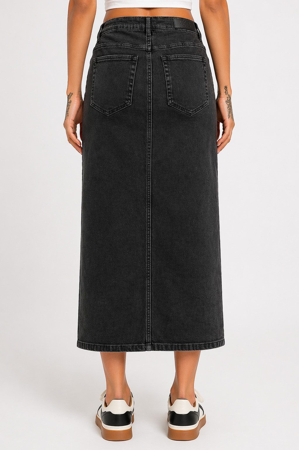 urbandreamz Jeansrock Damen Maxi Midi Rock langer Schnitt Denim Stretch