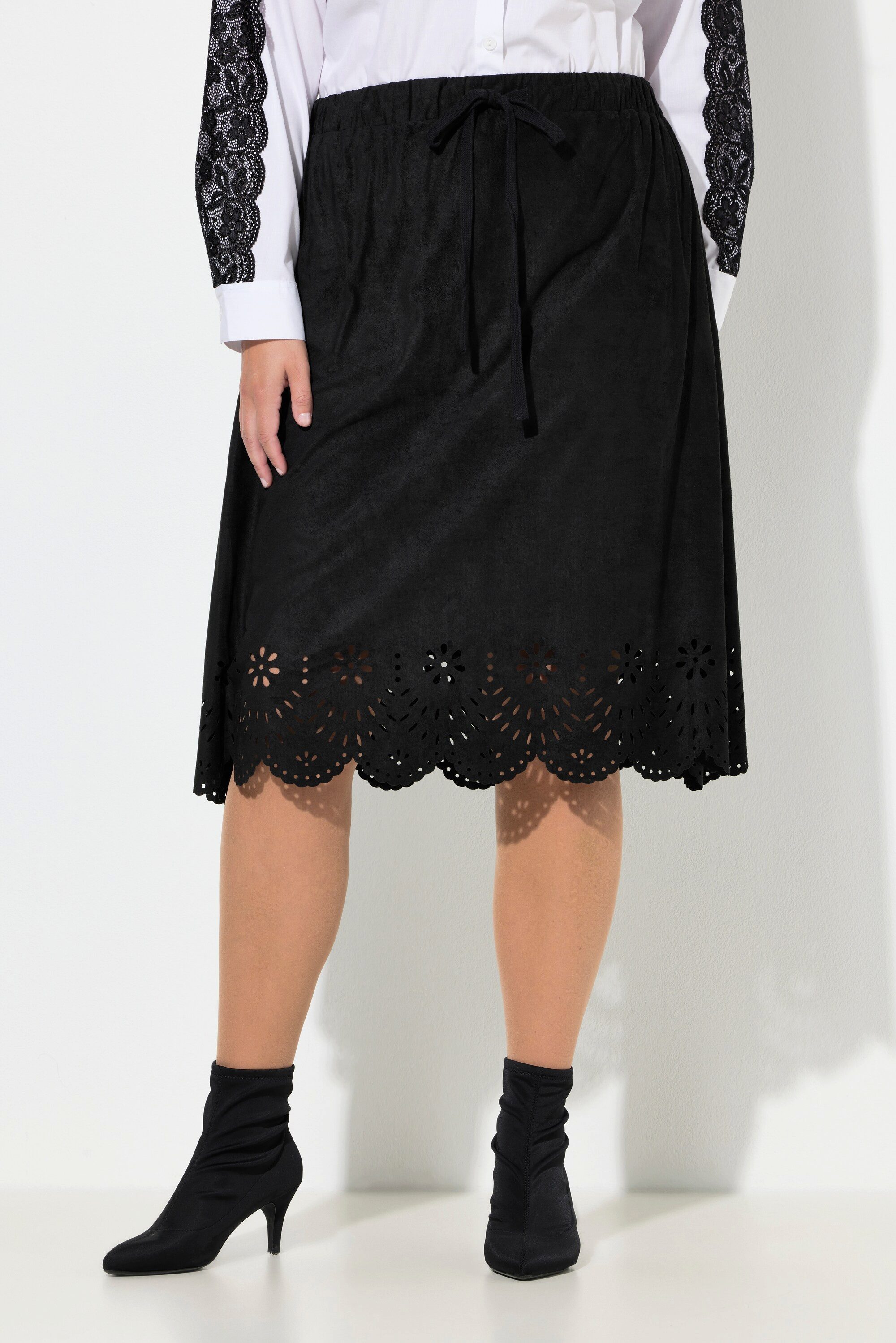 MIAMODA Jerseyrock Midirock weite A-Linie Velours Lochstickerei