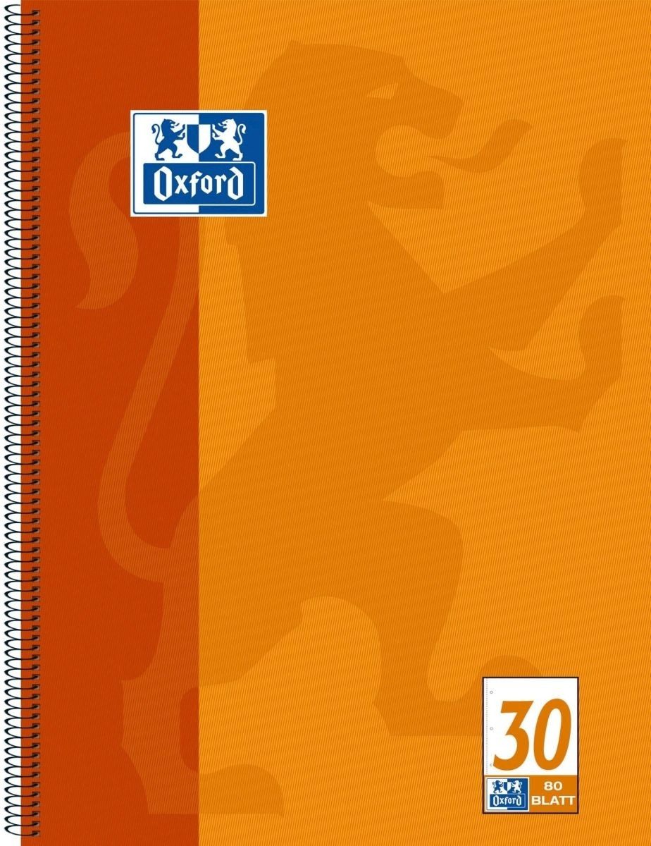OXFORD Notenblock Collegeblock A4+ blanko 80 Blatt 4-fach gelocht orange