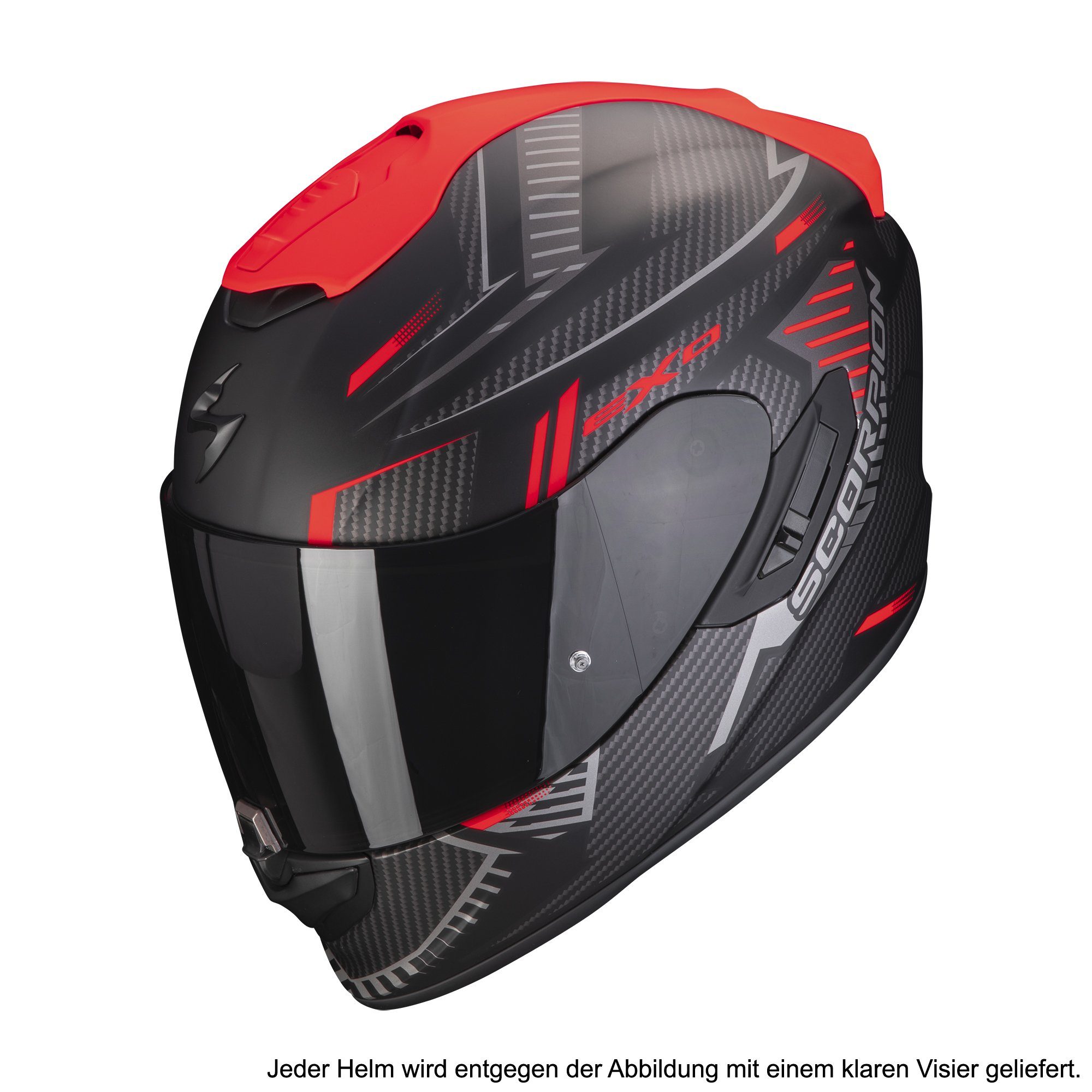 Scorpion Exo Motorradhelm Exo-1400 Evo Air Shell schwarz-rot matt, Sport Touren Helm aufpumpbare Wangenpolster Pinlock Sonnenblende