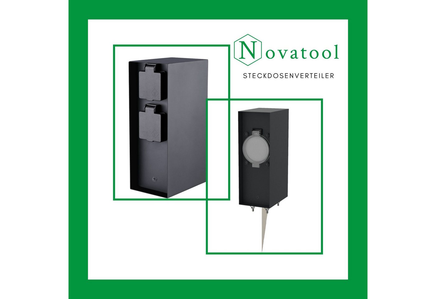 Thumbnail - Novatool Gartensteckdose -, 4-St., Steckdosenleiste, Montageplatte, Dübel und Schrauben, Erdspieß