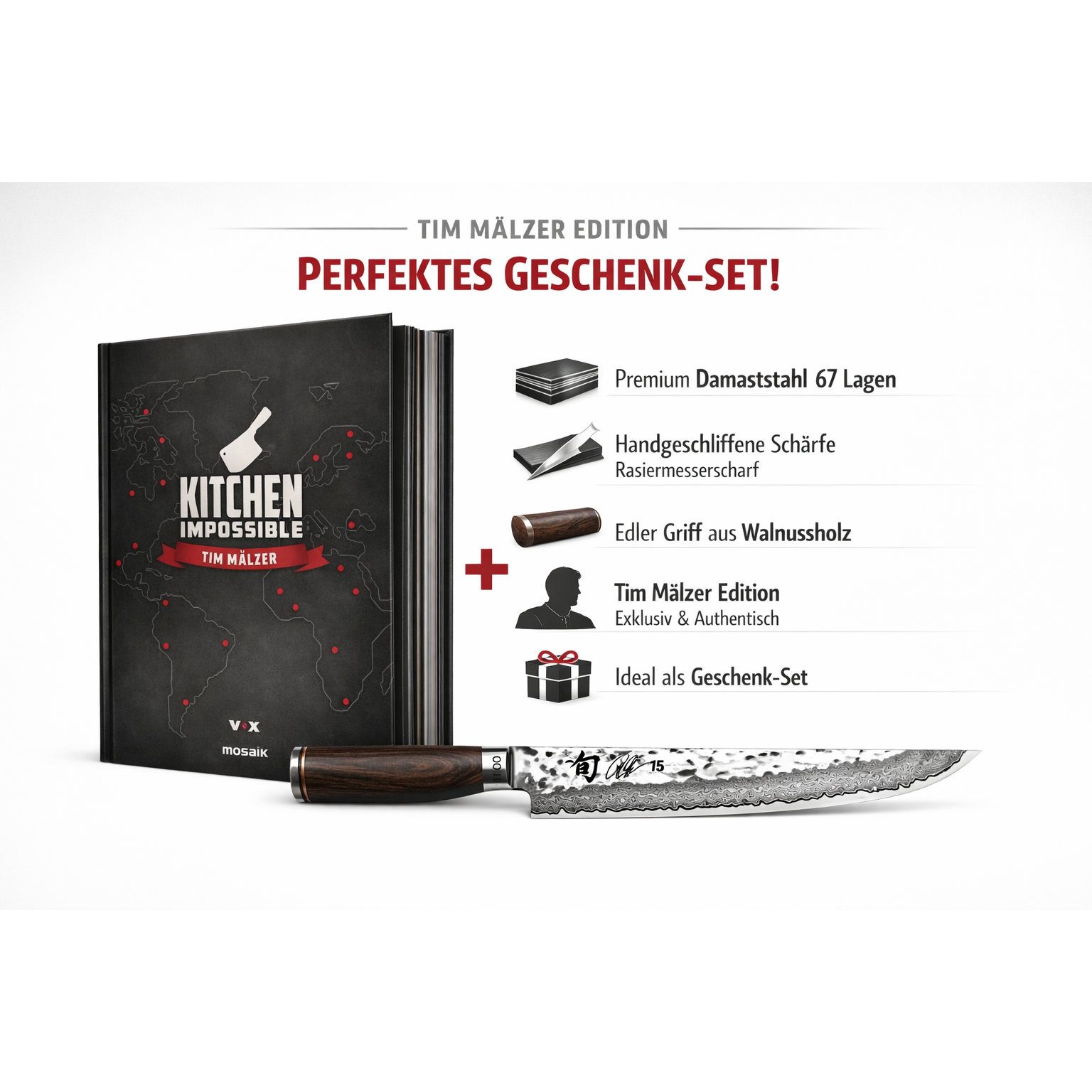 KAI Kochmesser Shun Tim Mälzer Tanto Slicer TDM‑1785 + Kochbuch Kitchen Impossible